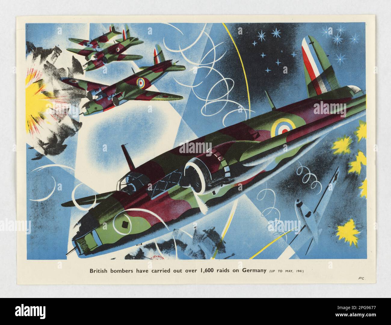Britische Bomber haben bis Mai 1941 über 1.600 Razzien auf Deutschland durchgeführt. 1942 - 1945. Büro für Notfallmanagement. Information des Kriegsamtes. Niederlassung Für Inlandsbetrieb. Büro für Sonderdienste. 3/9/1943-9/15/1945. Auslandsposter aus dem Zweiten Weltkrieg Stockfoto