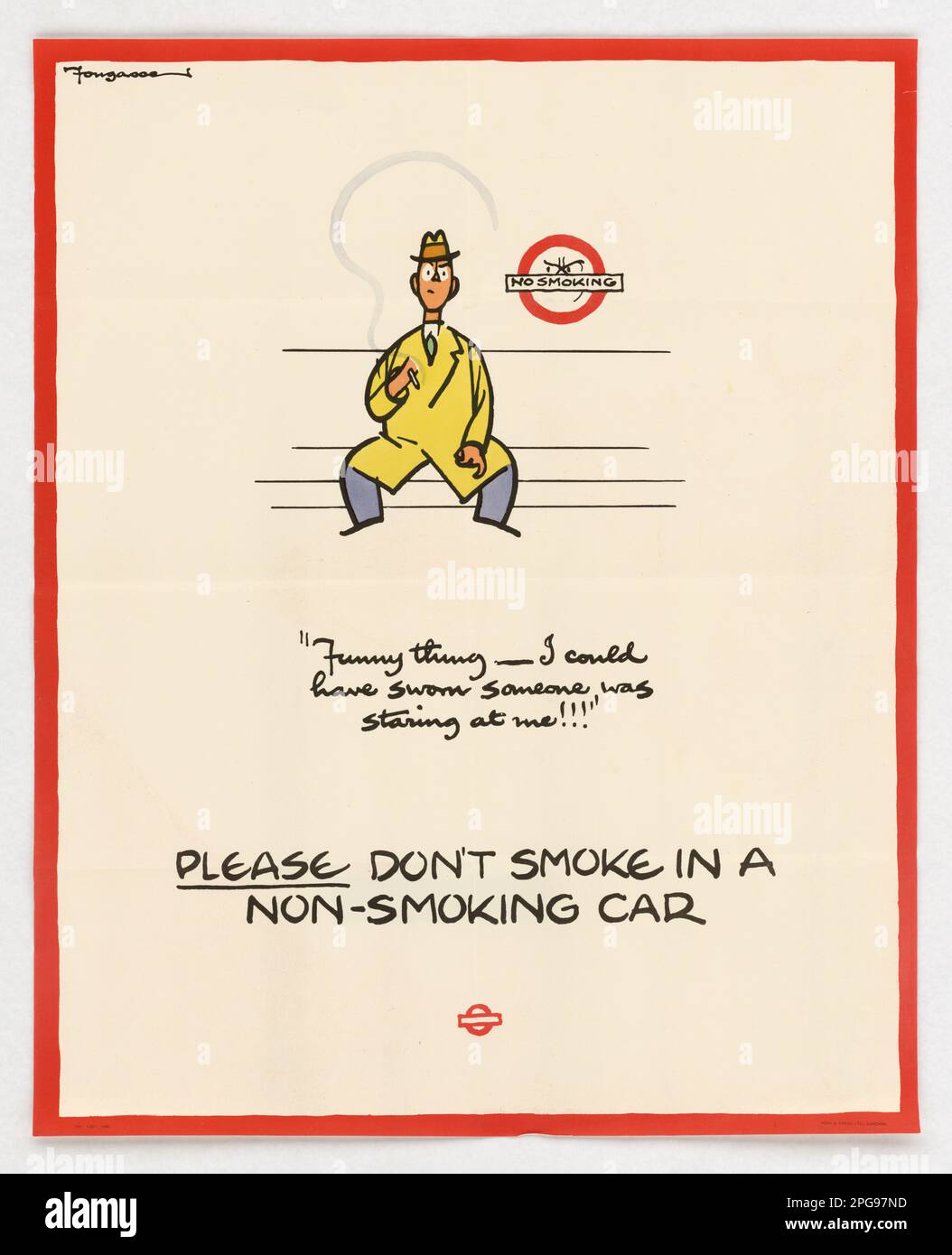 Bitte rauchen Sie nicht in einem Nichtraucher-Auto. Land: England Künstler: Cyril Kenneth Bird (Fougasse) Gedruckt Von: Fosh & Cross Ltd. 1942 - 1945. Büro für Notfallmanagement. Information des Kriegsamtes. Niederlassung Für Inlandsbetrieb. Büro für Sonderdienste. 3/9/1943-9/15/1945. Auslandsposter aus dem Zweiten Weltkrieg Stockfoto
