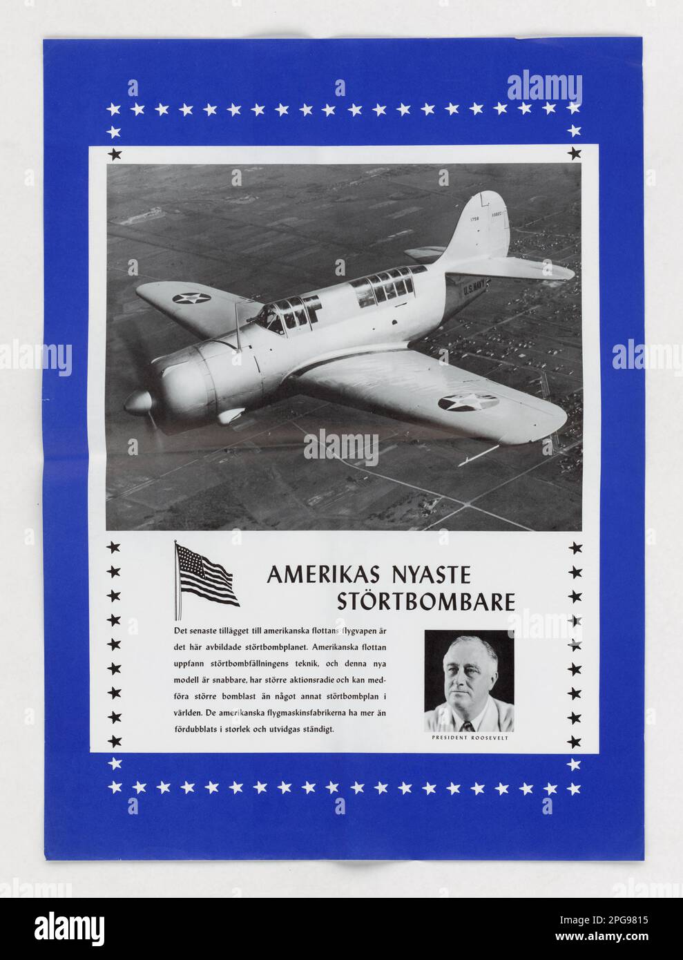 Amerikas neuester Tauchbomber [Schwedisch]. 1942 - 1945. Büro für Notfallmanagement. Information des Kriegsamtes. Niederlassung Für Inlandsbetrieb. Büro für Sonderdienste. 3/9/1943-9/15/1945. Auslandsposter aus dem Zweiten Weltkrieg Stockfoto