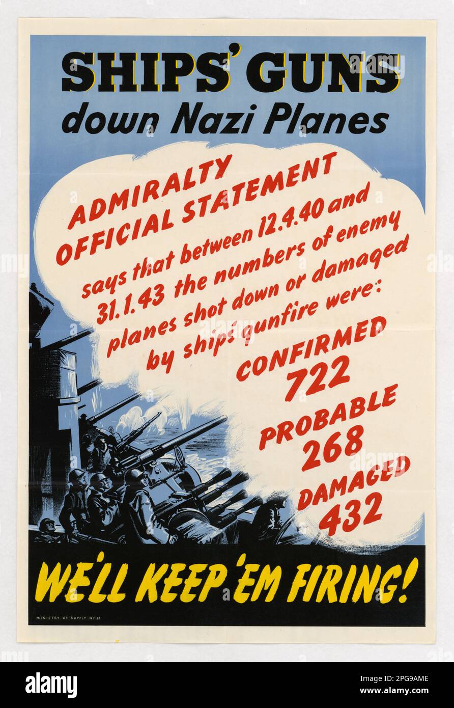 Schiffsgewehre In Nazi-Flugzeugen. Mitwirkender: Ministerium für Versorgung. 1942 - 1945. Büro für Notfallmanagement. Information des Kriegsamtes. Niederlassung Für Inlandsbetrieb. Büro für Sonderdienste. 3/9/1943-9/15/1945. Auslandsposter aus dem Zweiten Weltkrieg Stockfoto