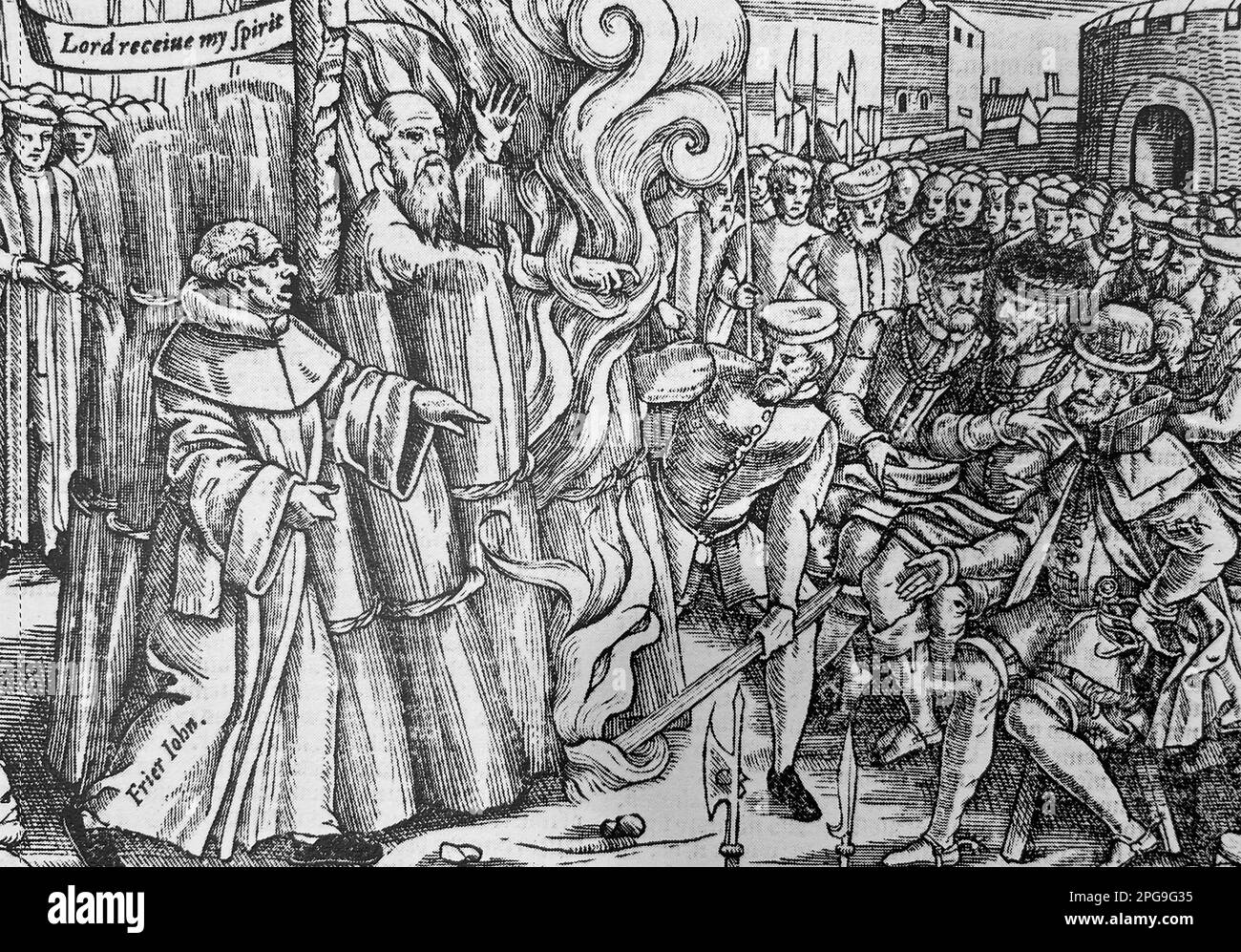 THOMAS CRANMER (1489-1556) Erzbischof von Canterbury und Führer der englischen Reformation. Seine Hinrichtung in Oxford am 21. März 1556. Stockfoto