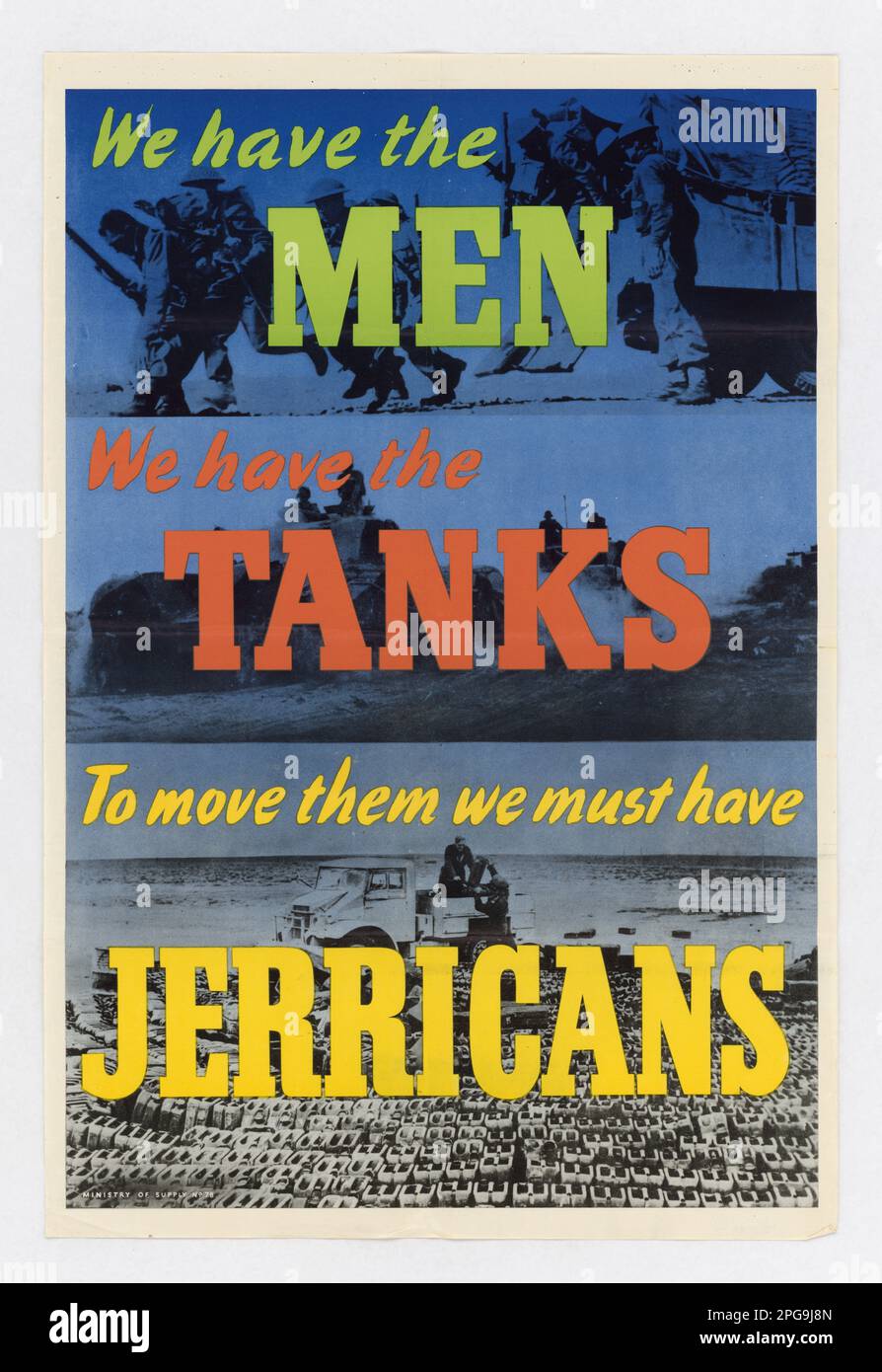 Wir haben die Männer, wir haben die Panzer. Mitwirkender: Ministerium für Versorgung. 1942 - 1945. Büro für Notfallmanagement. Information des Kriegsamtes. Niederlassung Für Inlandsbetrieb. Büro für Sonderdienste. 3/9/1943-9/15/1945. Auslandsposter aus dem Zweiten Weltkrieg Stockfoto
