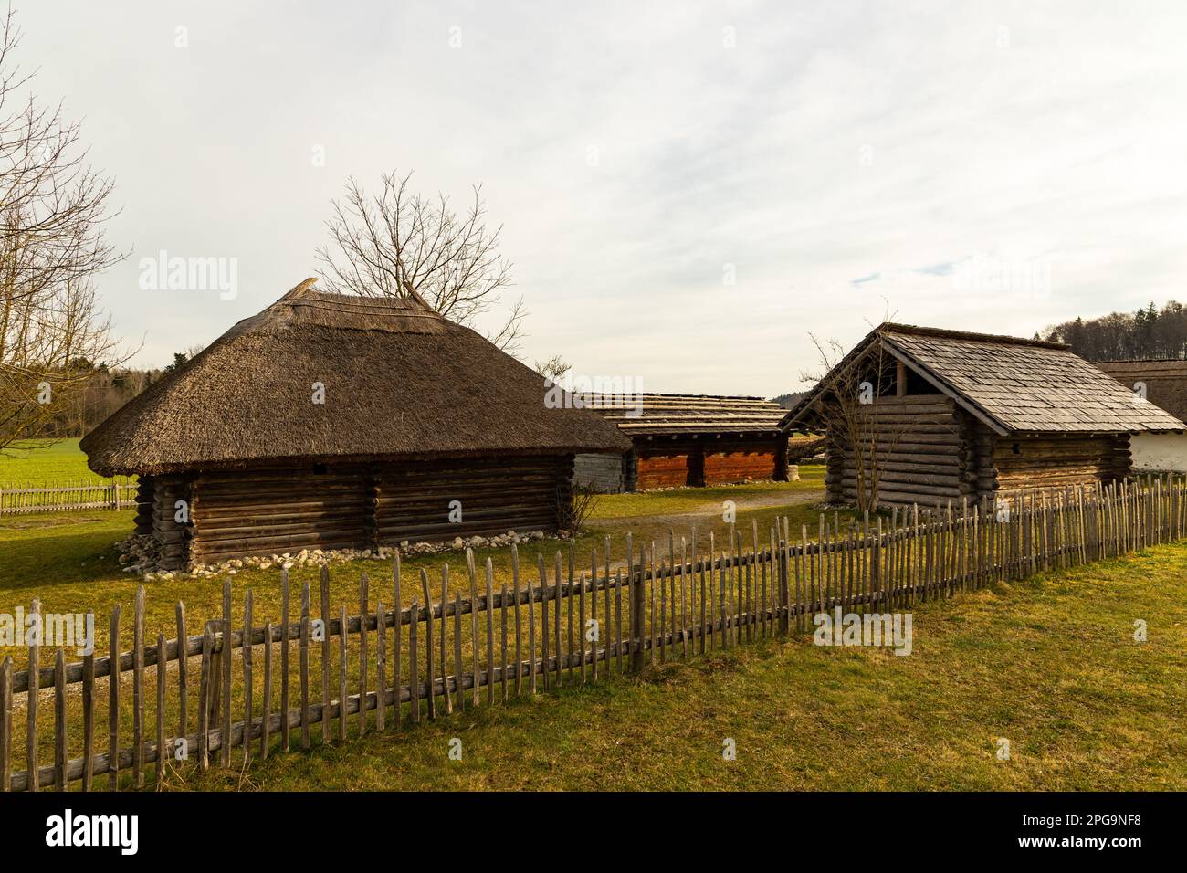Rekonstruktion eines keltischen Dorfes bei Seebruck Stockfoto