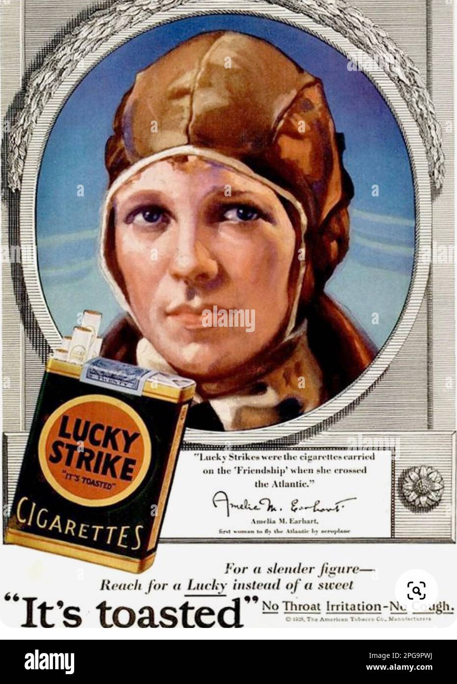 AMELIA EARHART (1897-1937) amerikanische Pilotin in einer Werbeaktion für Lucky Strike Zigaretten um 1933 Stockfoto