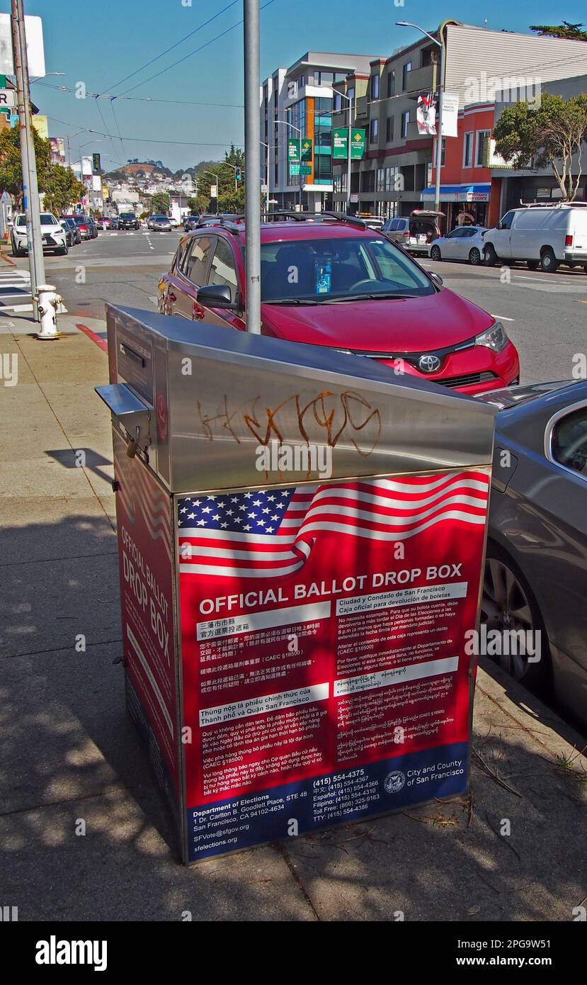 Offizielle Wahlurne in der Mission Street in San Francisco, Kalifornien Stockfoto