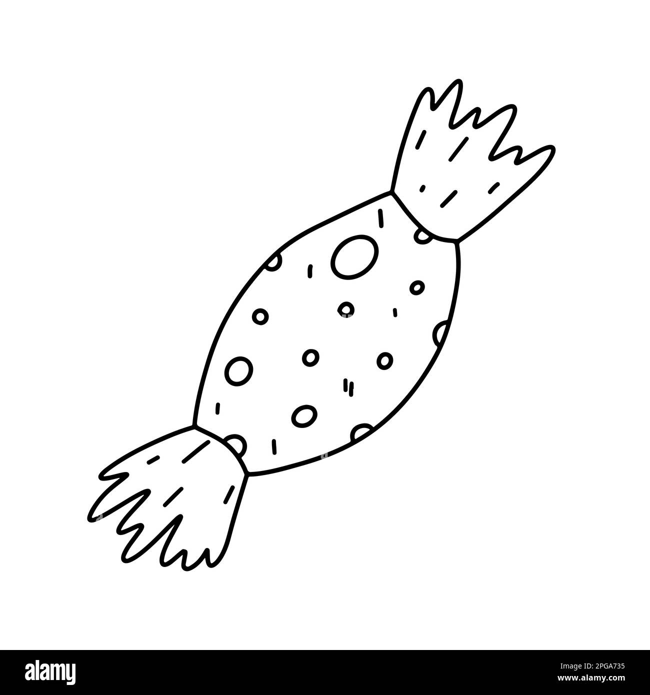 Süßigkeiten mit Punktmuster im handgezeichneten Kritzelstil. Vektordarstellung isoliert auf weißem Hintergrund Stock Vektor