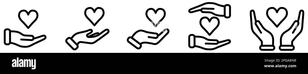 Herzsymbol über und in den Händen - Liebeszeichen geben, halten oder schützen Stock Vektor