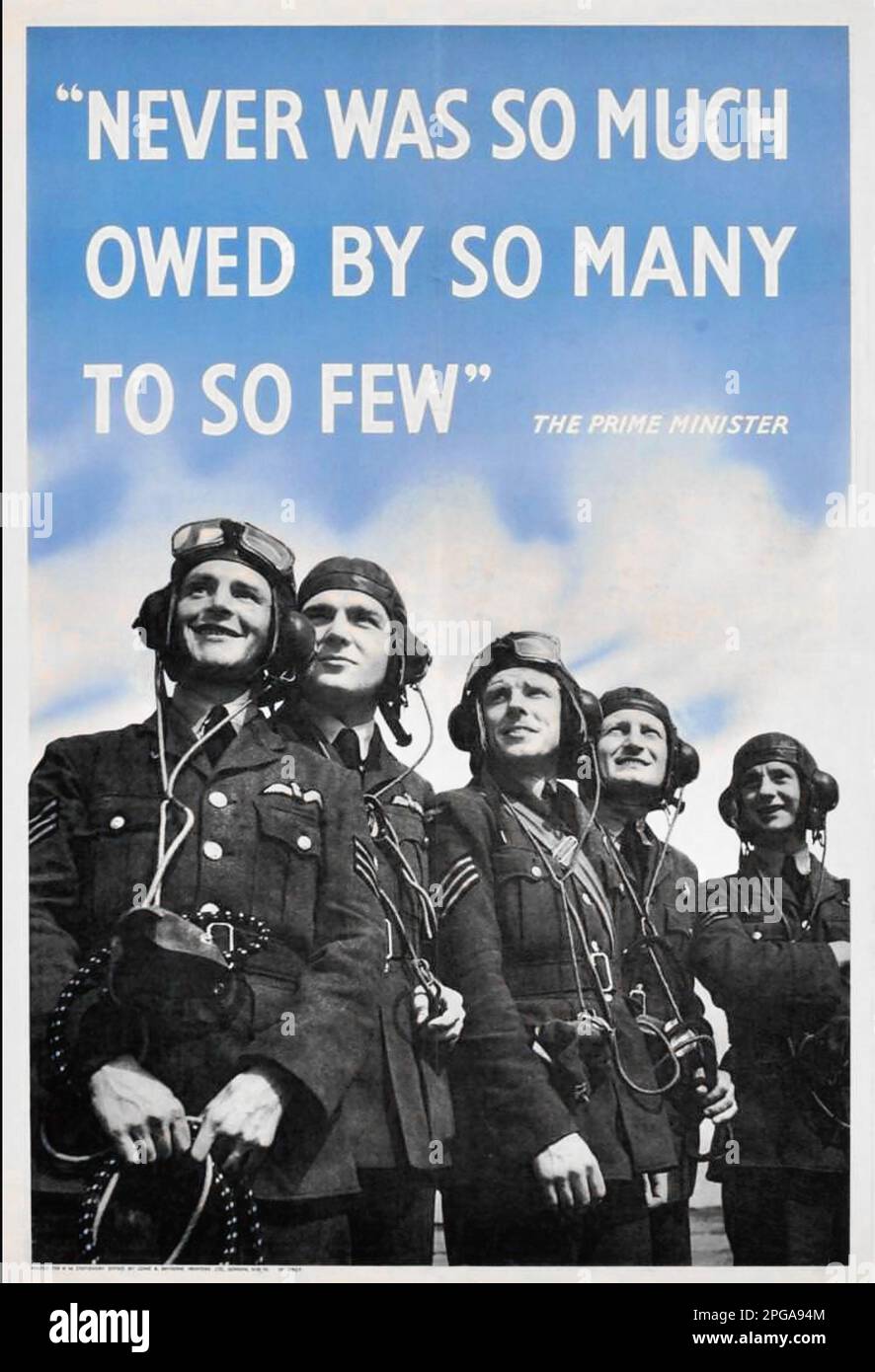 BRITISCHES WW2-PROPAGANDAPOSTER 1940 mit Churchills Kommentar zur RAF Stockfoto