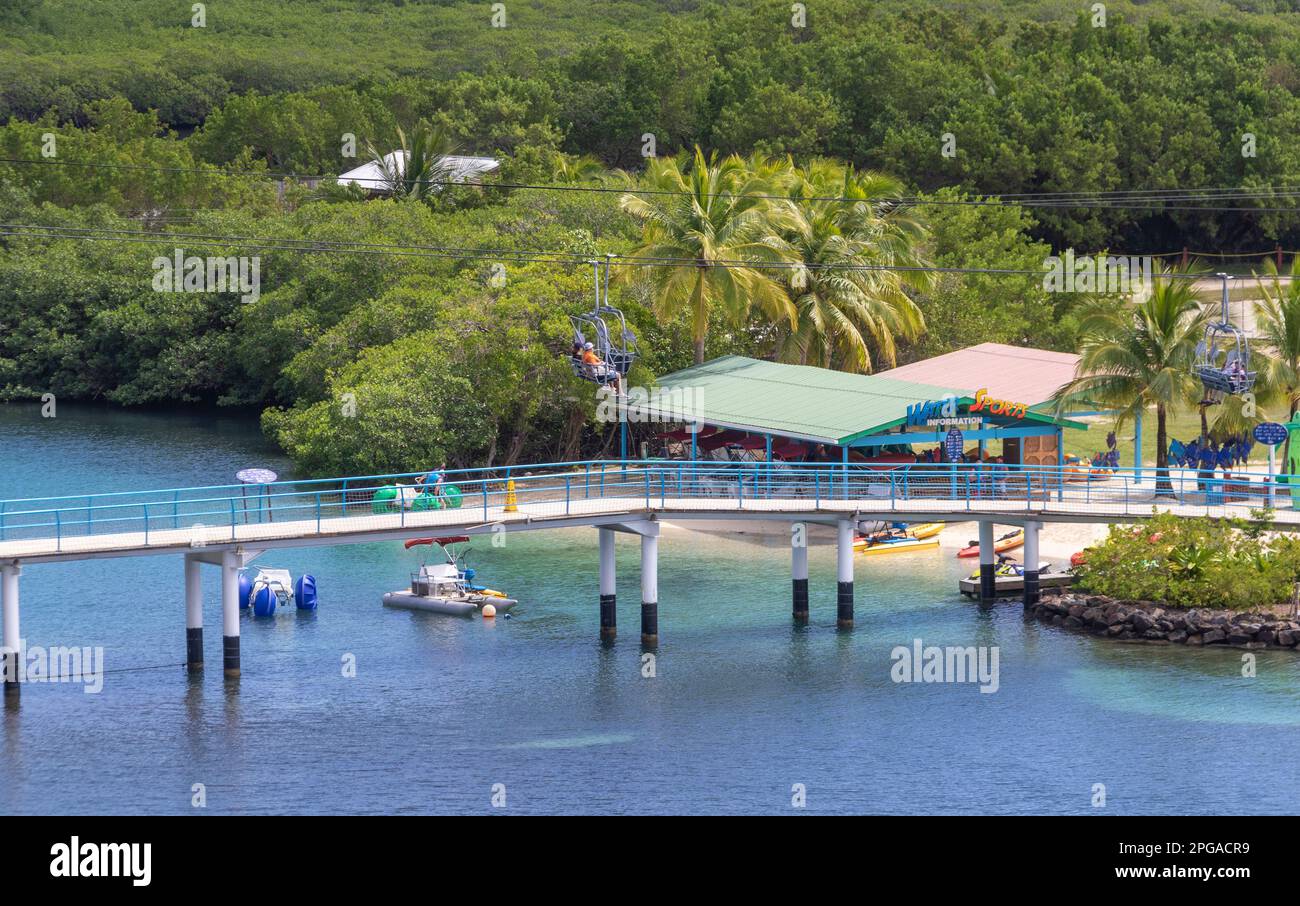 Mahagony Bay und Roatan Honduras Kreuzfahrthafen und Touristenziel. Stockfoto