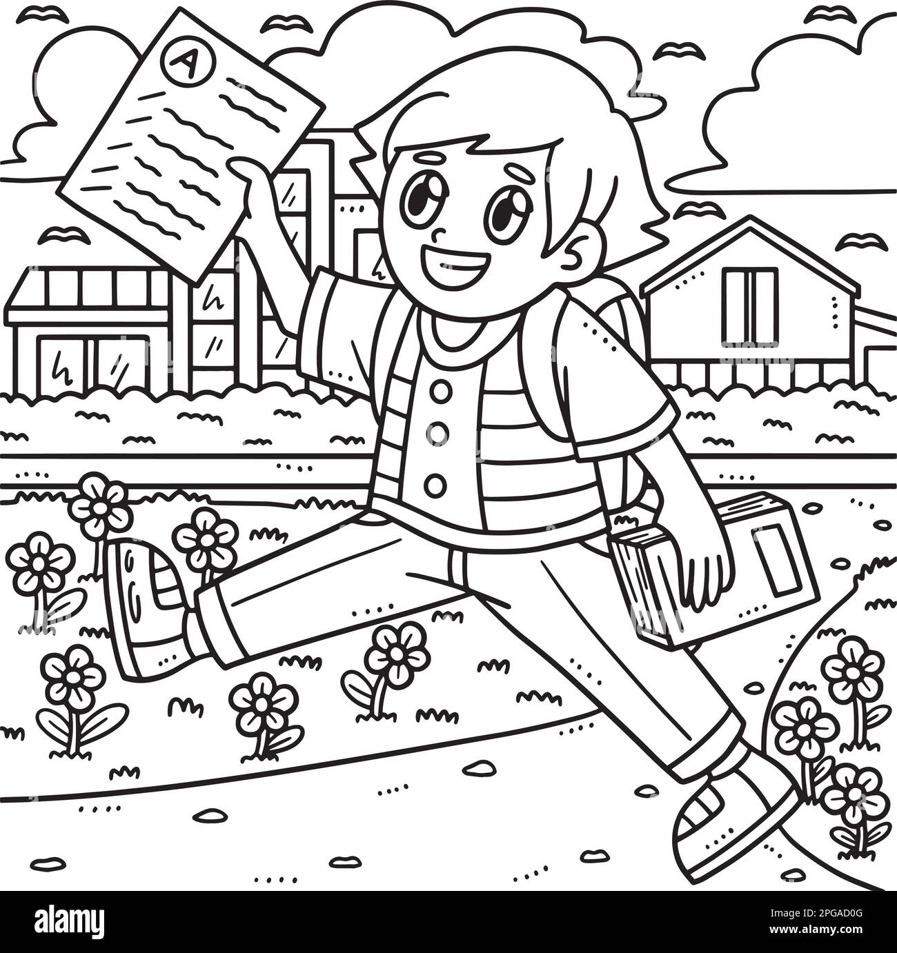 Schulschüler Mit Test Papers Coloring Stock Vektor