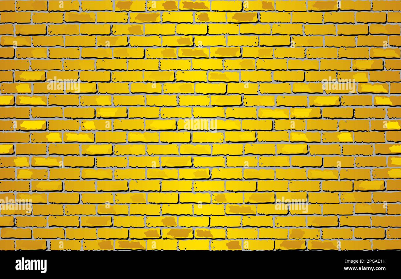 Glänzende goldgelbe Backsteinwand – Illustration, goldgelber abstrakter Hintergrund Stock Vektor