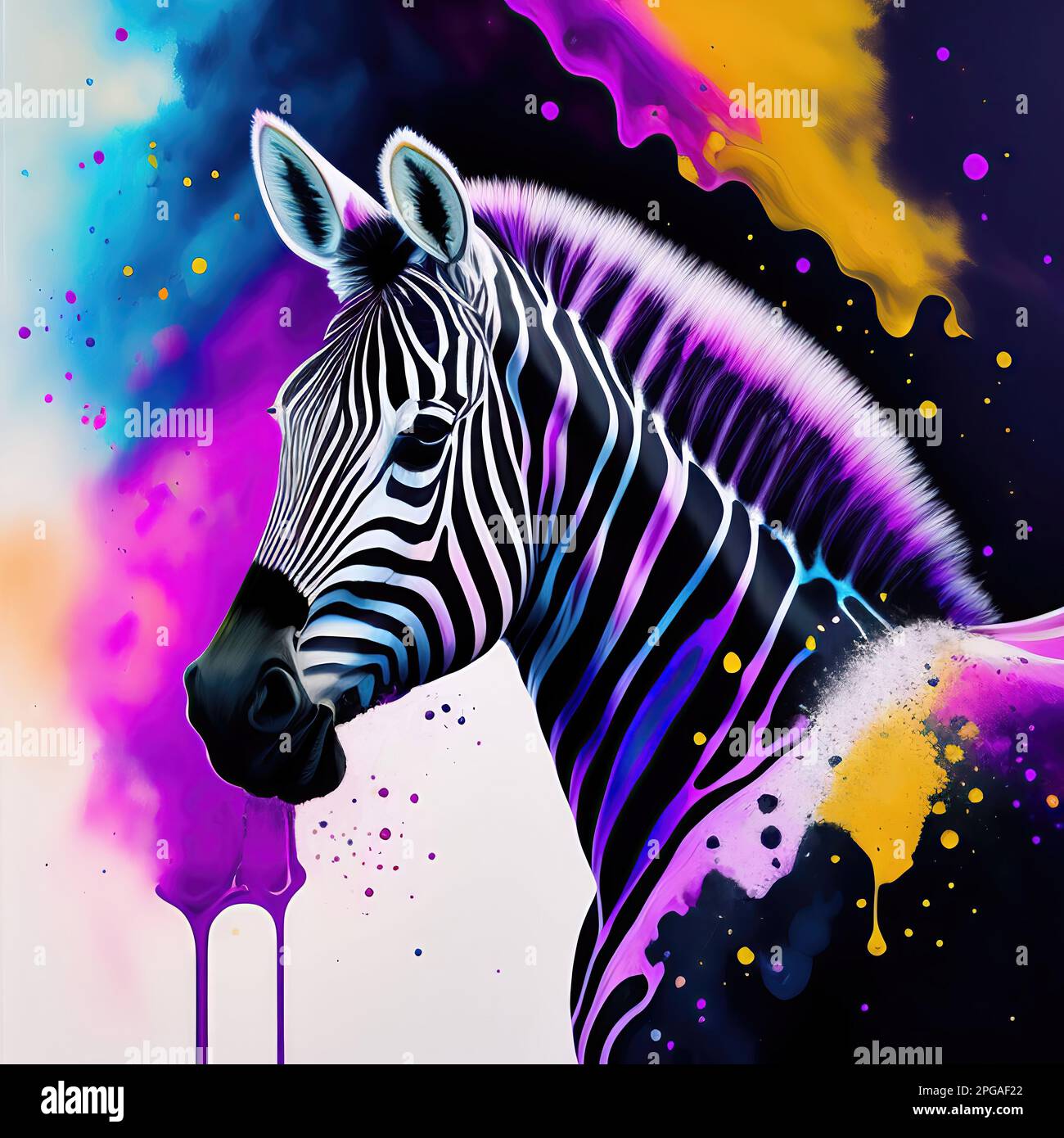 Darstellung des Zebrakopfes im abstrakten Splash-Stil Stockfoto