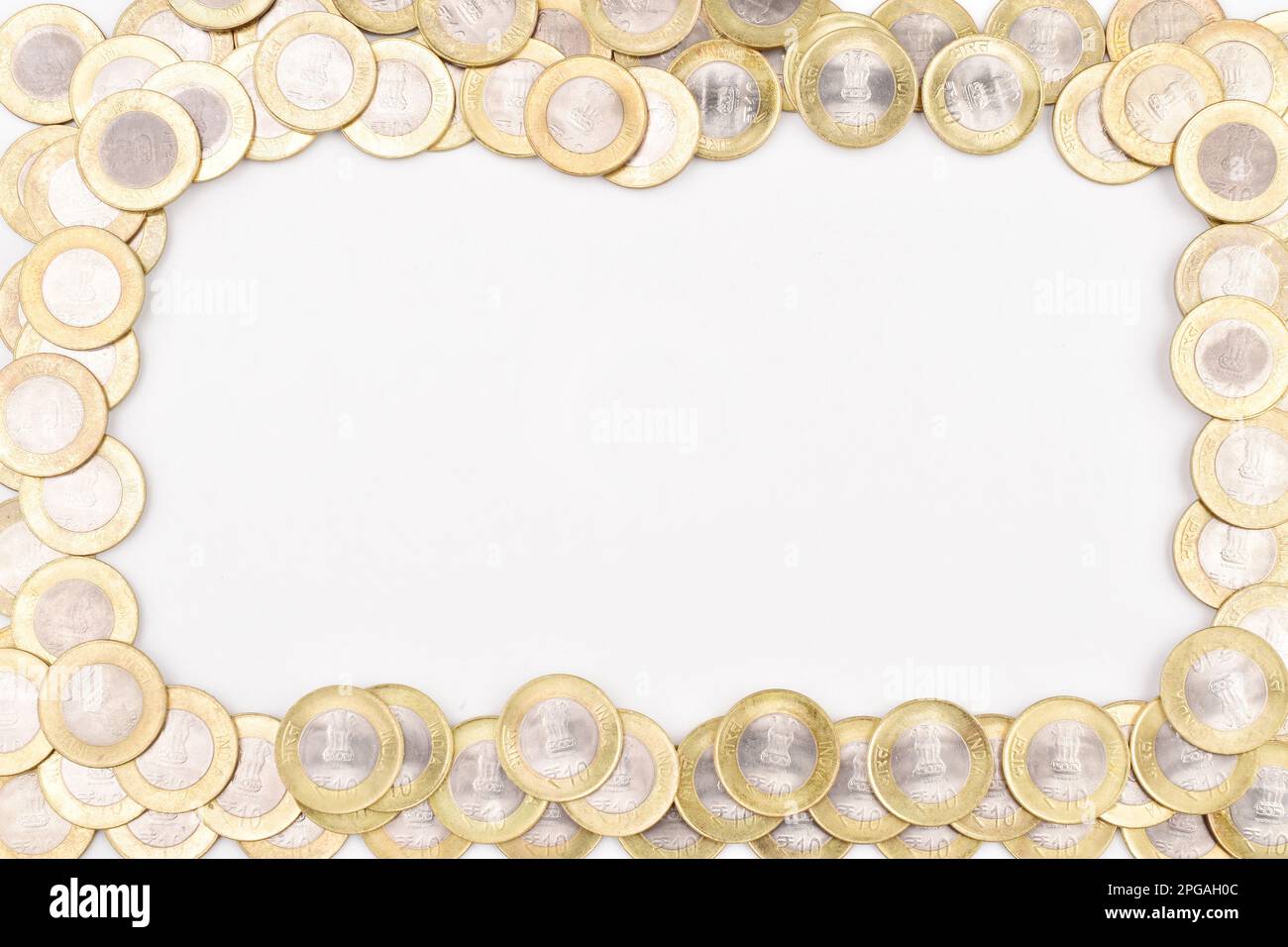 Münzrahmen mit Textbereich, indische Rupie-Münze Stockfoto