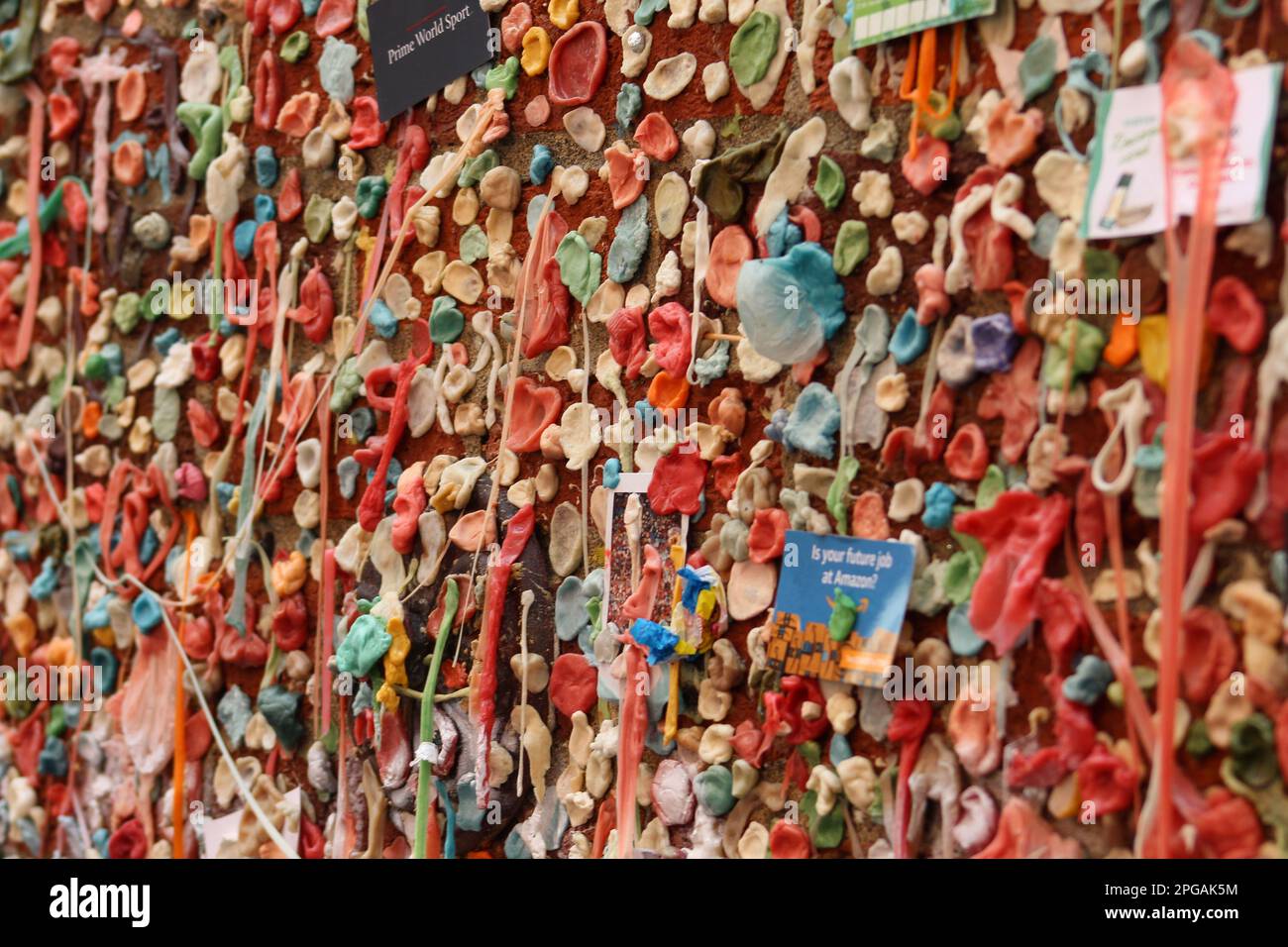 Die Gum Wall in Post Alley, Seattle, Washington. Stockfoto