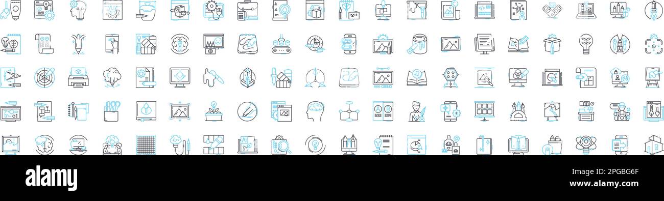 Symbole für Vektorlinien des digitalen Illustrators festgelegt. Digital, Illustrator, Designer, Künstler, Vektoren, Grafiken, Software-Illustration umreißen Konzeptsymbole Stock Vektor