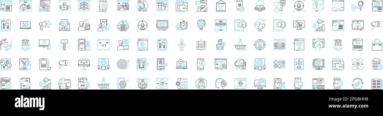 Vektorlinien-Symbole für Webservices festgelegt. Web, Services, API, REST, SOAP, Anwendungen, XML-Illustration umreißt Konzeptsymbole und -Zeichen Stock Vektor