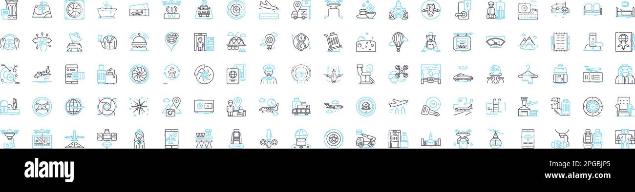 Hotels und Motels werden mit Vektorlinien-Symbolen versehen. Unterkünfte, Unterkünfte, Inns, Resorts, Suiten, Motels, Hostels Illustration umreißt Konzeptsymbole und Stock Vektor