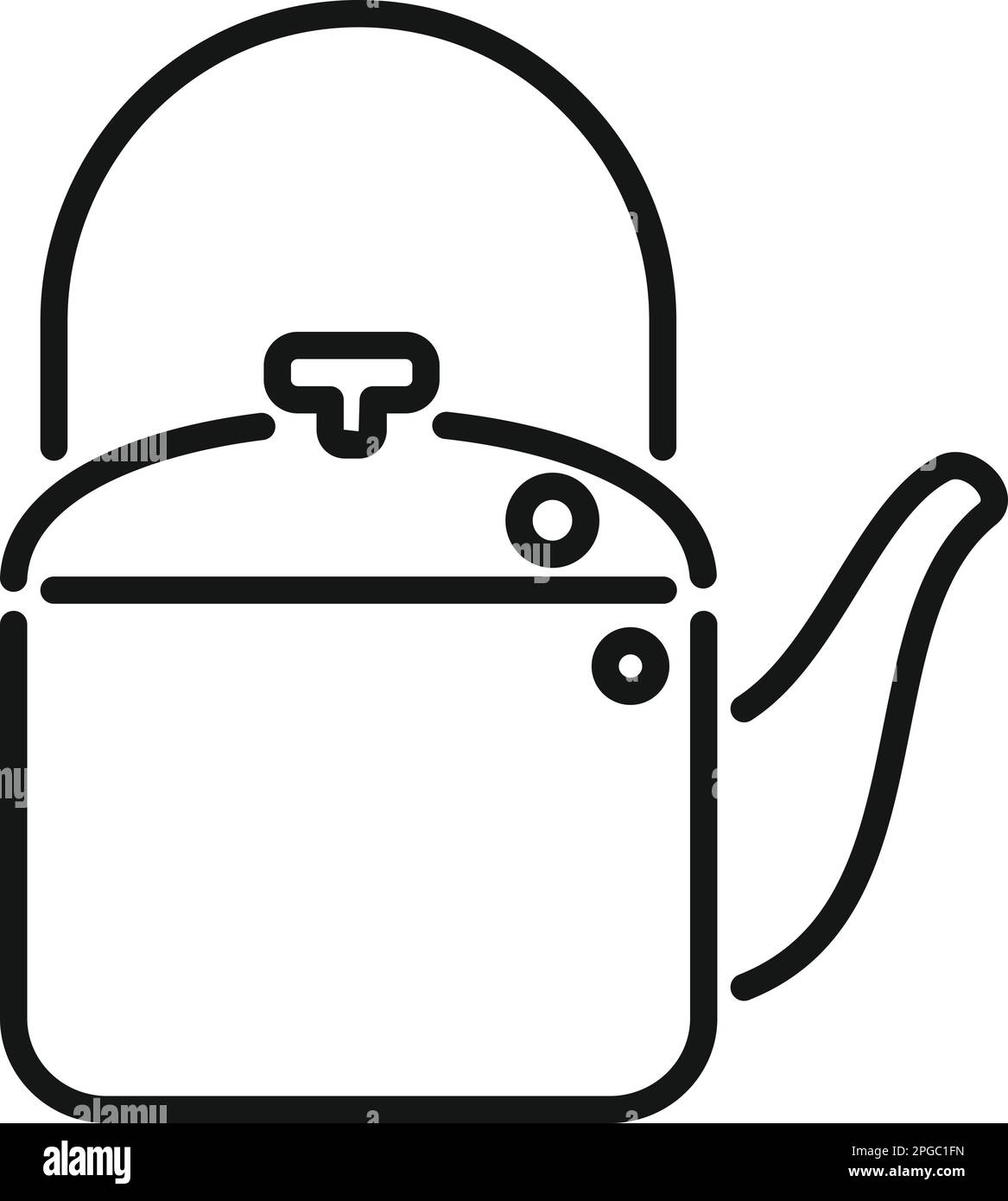 Konturvektor des Wasserkocher-Symbols. Wandern auf Reisen. Feuerzubehör Stock Vektor