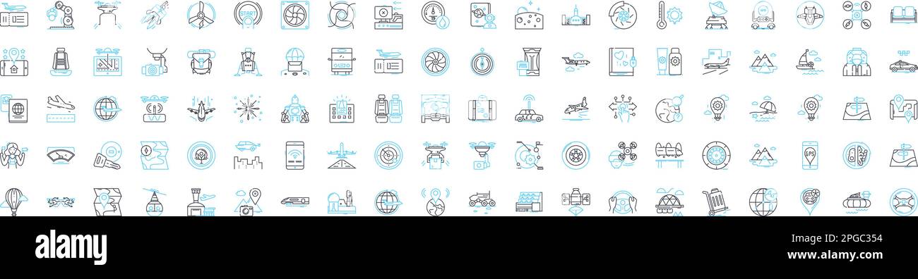 Symbole für Vektorlinien der Frachtlogistik gesetzt. Versand, Nachverfolgung, Verteilung, Verwaltung, Planung, Planung, Transport-Illustrationskonzept Stock Vektor