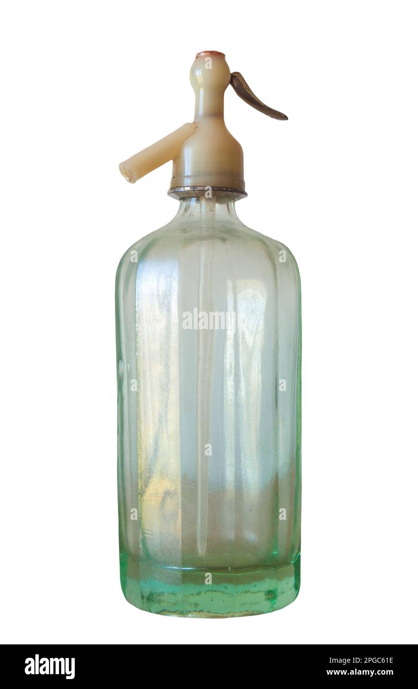 Ein alter Glas-Soda-Siphon. Isoliert auf weißem Hintergrund Stockfoto