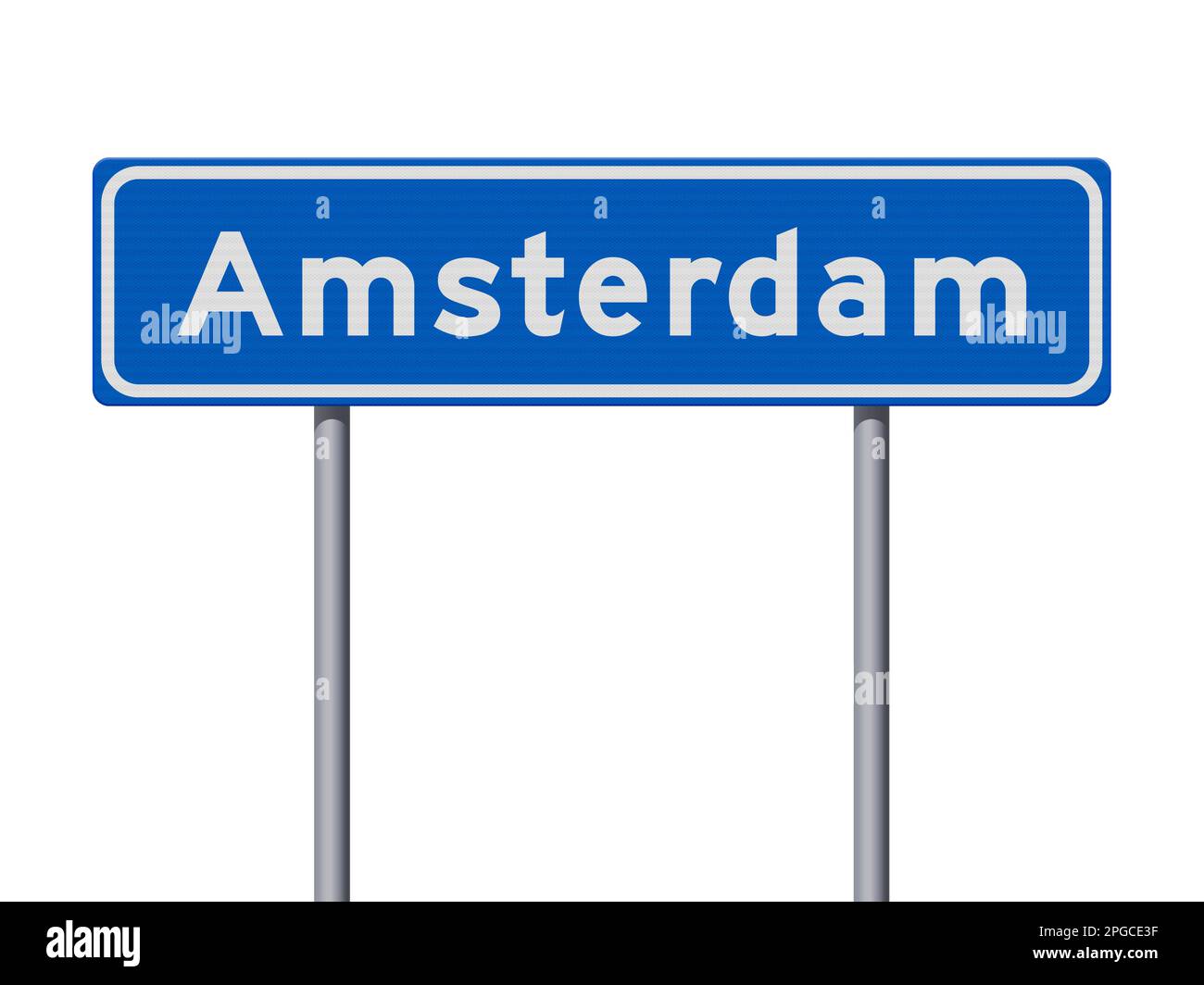Vektordarstellung der Stadt Amsterdam (Niederlande) Eingang blaues Straßenschild auf Metallmasten Stock Vektor