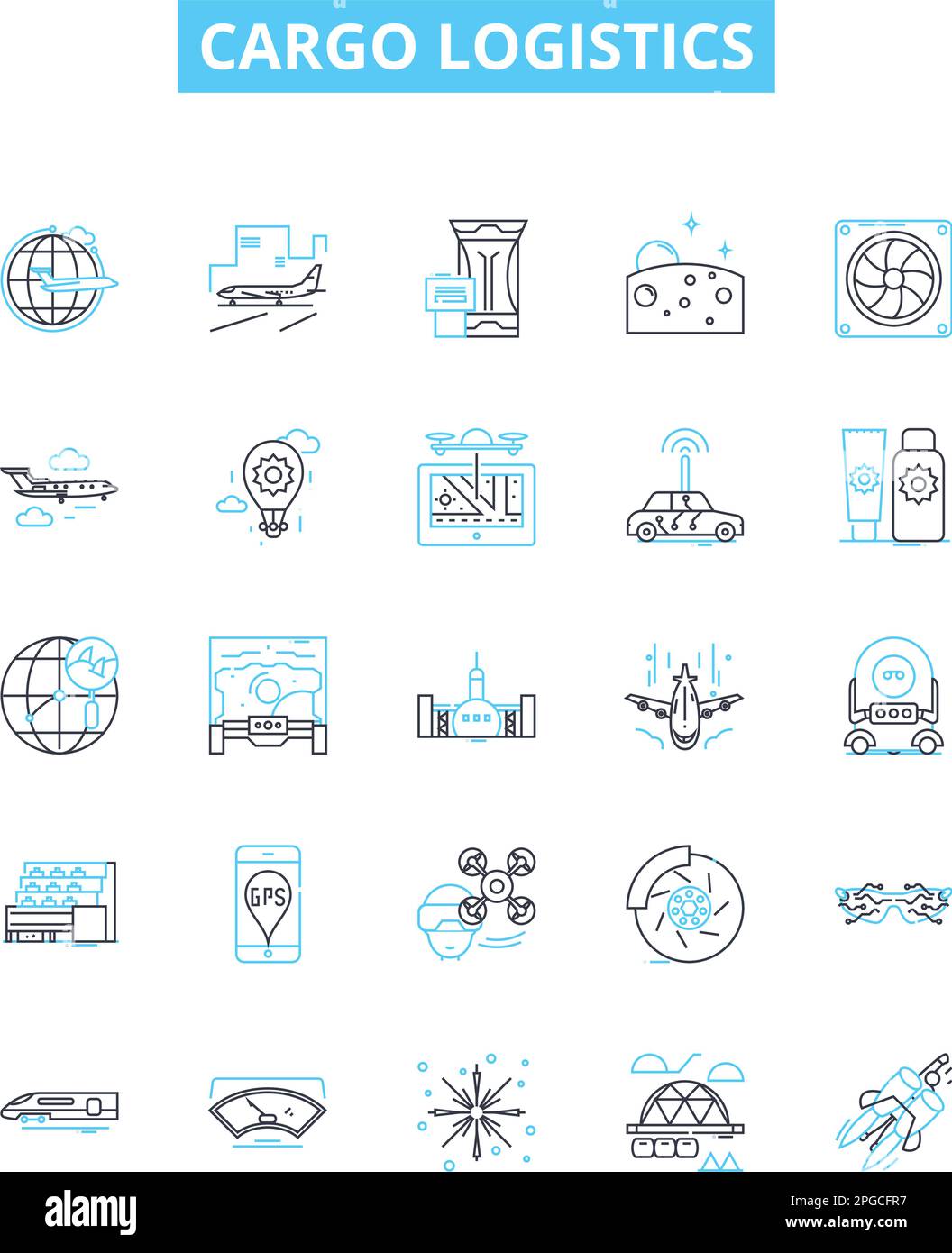 Symbole für Vektorlinien der Frachtlogistik gesetzt. Versand, Nachverfolgung, Verteilung, Verwaltung, Planung, Planung, Transport-Illustrationskonzept Stock Vektor