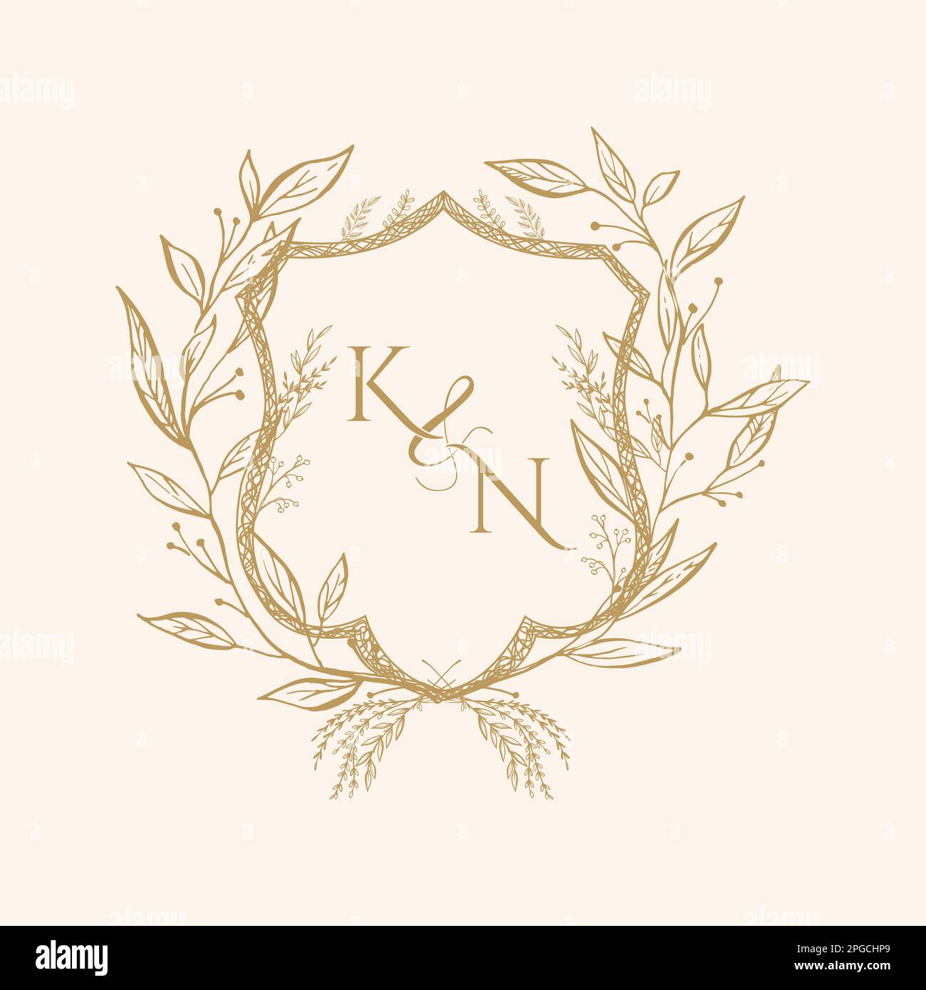 KN Initial Wedding Monogramm Logo Logo, Wedding Logo Design, Custom Kranz Hochzeit Monogramm, Crest Initial Wedding Logo Stock Vektor
