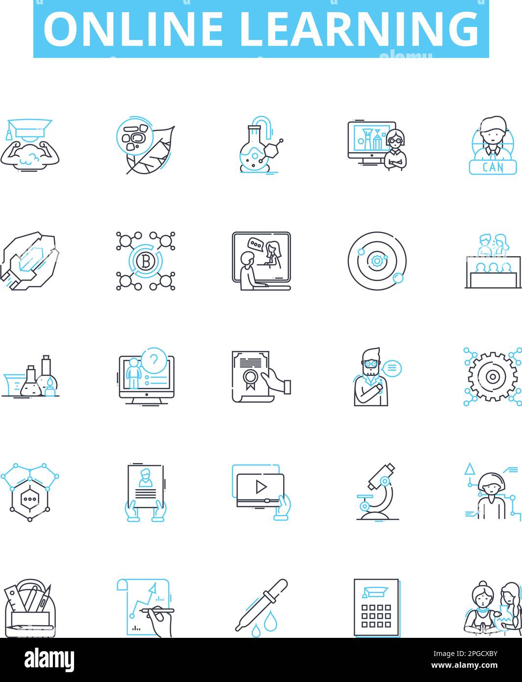 Symbole für Vektorlinien für Online-Lernen festgelegt. ELearning ...