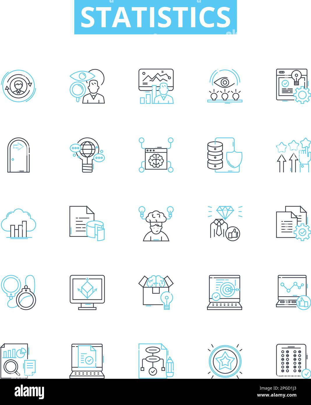 Symbole für Statistikvektorlinien festgelegt. Statistik, Analysen, Daten, Variablen, Wahrscheinlichkeit, Verteilung, Regressionsdarstellung umrissen Konzeptsymbole Stock Vektor