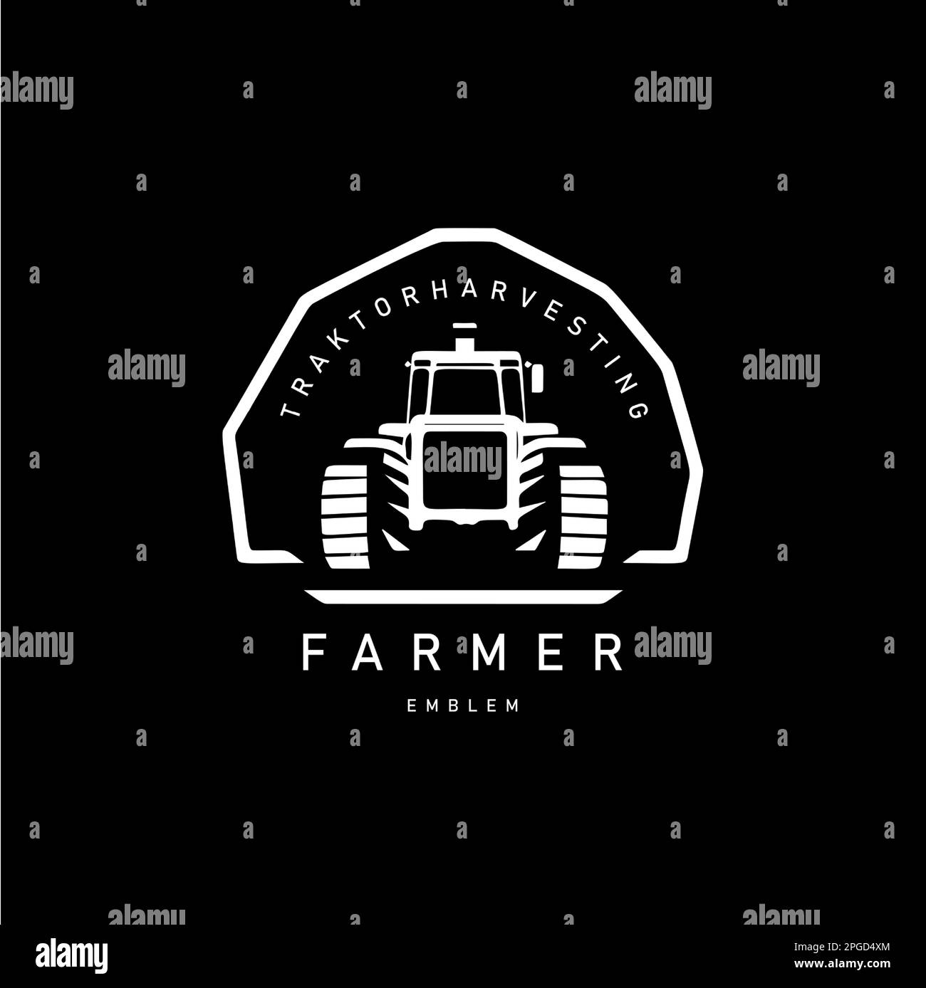 Traktorlogo, Schild „Farm Workhorse“, Logo „Agriculture“, Symbol „Fieldwork Machinery“. Vektordarstellung. Stock Vektor