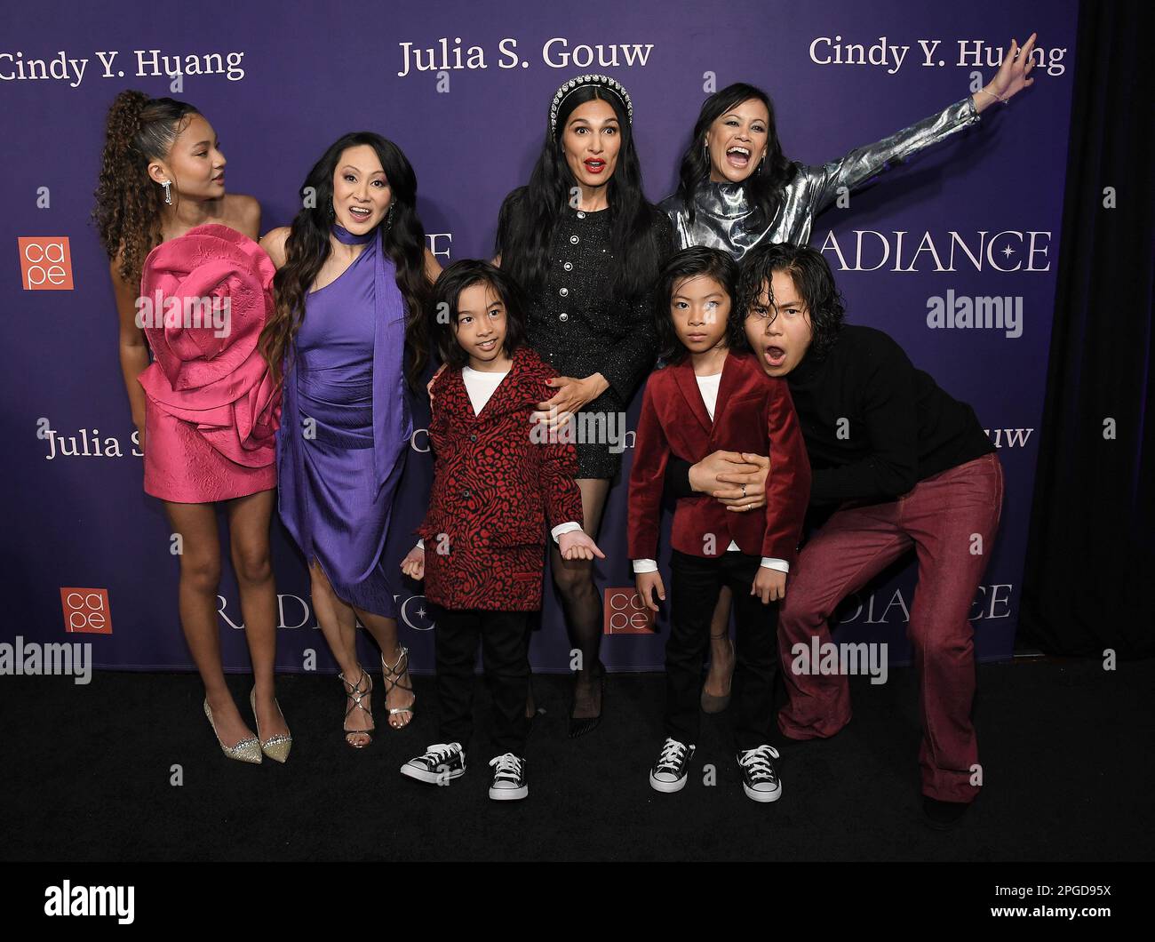 Los Angeles, USA. 21. März 2023. (L-R) THE CLEANING LADY Cast & Crew - Faith Bryant, Miranda Kwok, Valentino LaSalle, Elodie Yung, Sebastian LaSalle, Martha Millan und Sean Lew at the CAPE präsentieren AM Dienstag, den 21. März 2023, IM Ebell Club von Los Angeles in Los Angeles, Kalifornien, EINE GLANZGALA. (Foto: Sthanlee B. Mirador/Sipa USA) Guthaben: SIPA USA/Alamy Live News Stockfoto