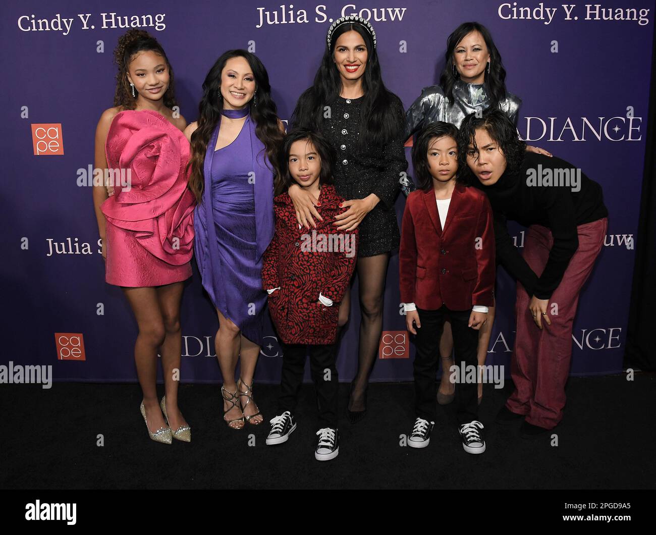 Los Angeles, USA. 21. März 2023. (L-R) THE CLEANING LADY Cast & Crew - Faith Bryant, Miranda Kwok, Valentino LaSalle, Elodie Yung, Sebastian LaSalle, Martha Millan und Sean Lew at the CAPE präsentieren AM Dienstag, den 21. März 2023, IM Ebell Club von Los Angeles in Los Angeles, Kalifornien, EINE GLANZGALA. (Foto: Sthanlee B. Mirador/Sipa USA) Guthaben: SIPA USA/Alamy Live News Stockfoto