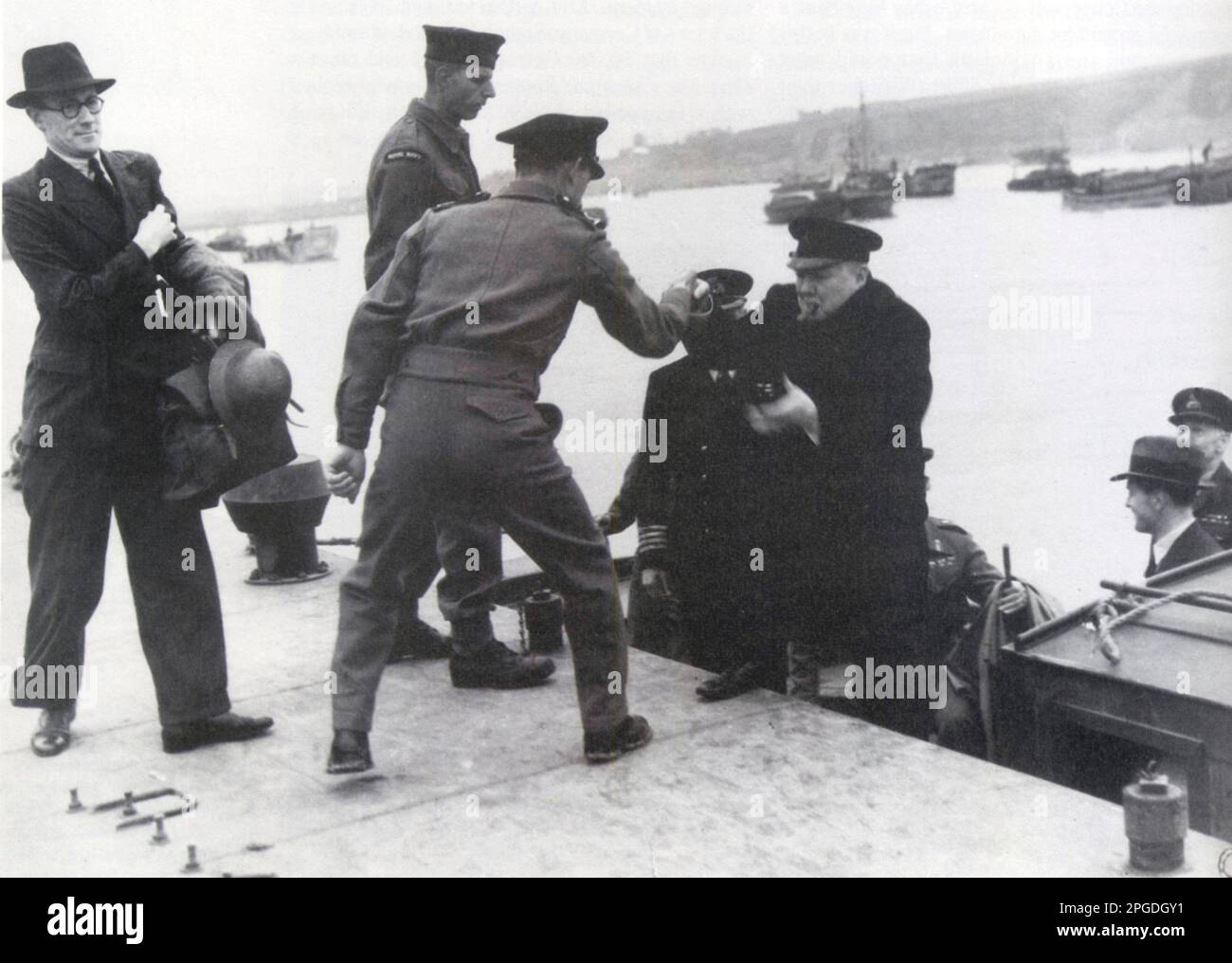 Winston Churchill überquert den Kanal nach Arremanche, Normandie. 23. Juli 1944 Stockfoto