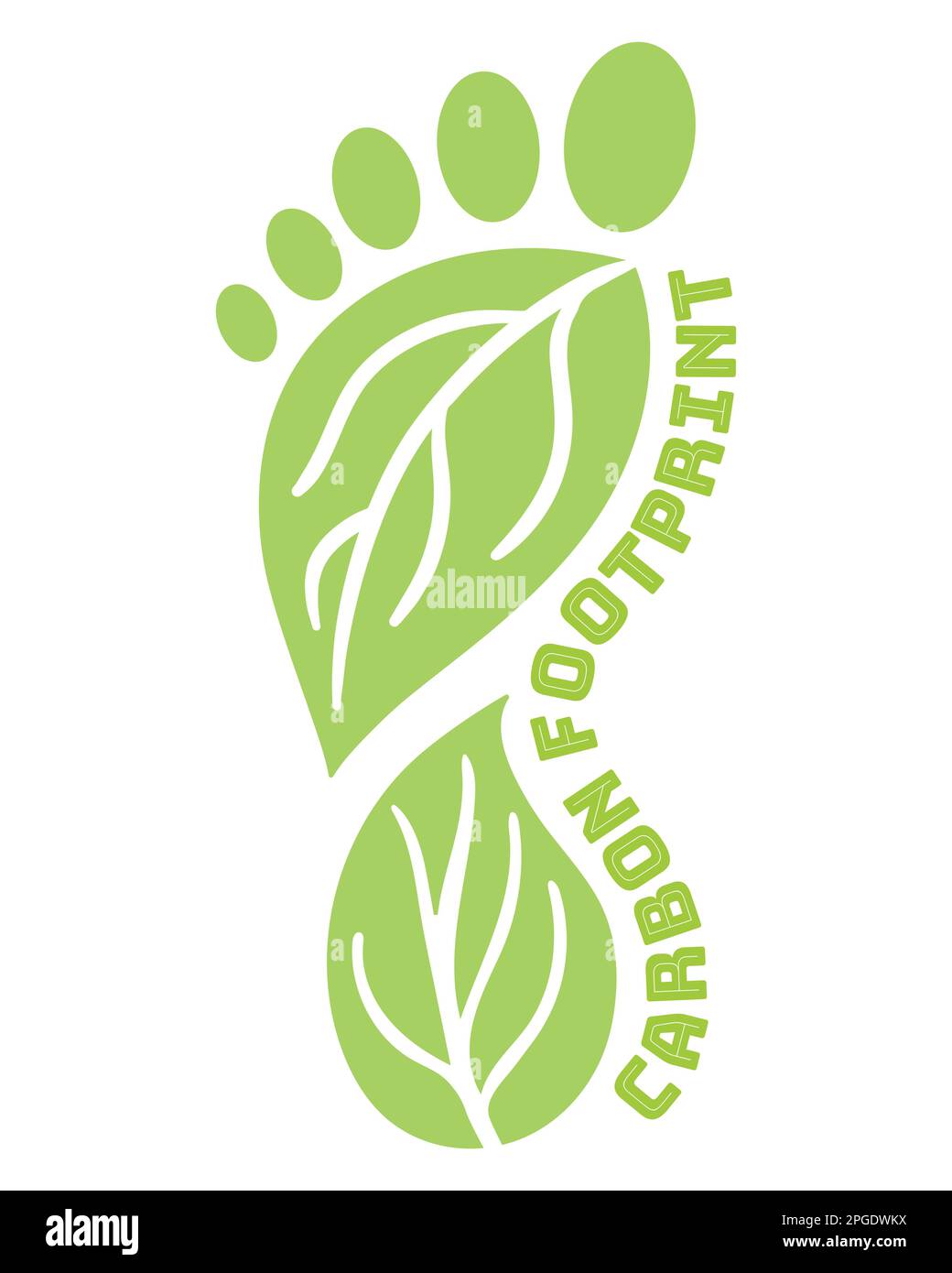 Symbol für CO2-Bilanz aus Fußform. CO2 ökologische Fußabdrücke mit grünen Blättern. Treibhausgasemissionen. Umwelt und Klimawandel c Stock Vektor