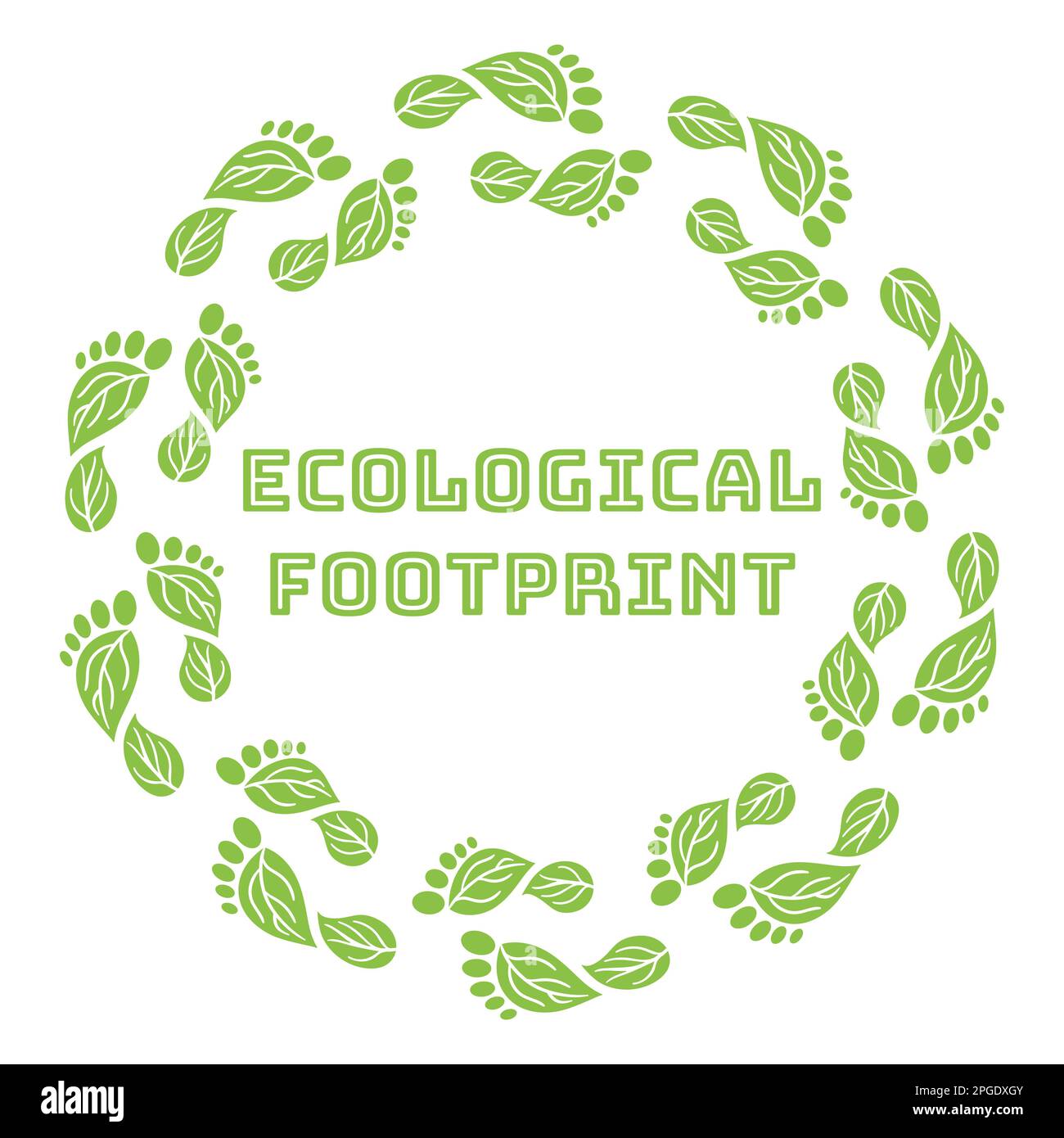 CO2-Fußabdruck-Kranz. CO2 ökologische Fußabdrücke mit grünen Blättern. Treibhausgasemissionen. Umwelt- und Klimaschutzkonzept. Stock Vektor