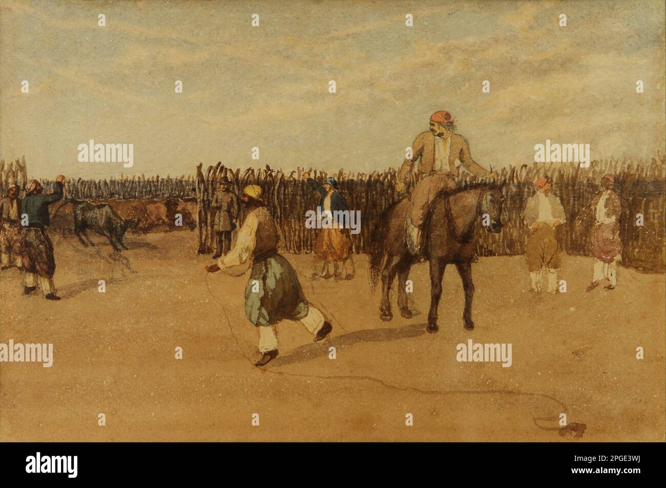 En el corral (1840-1870 - 1840-1879) von Prilidiano Pueyrredon Stockfoto