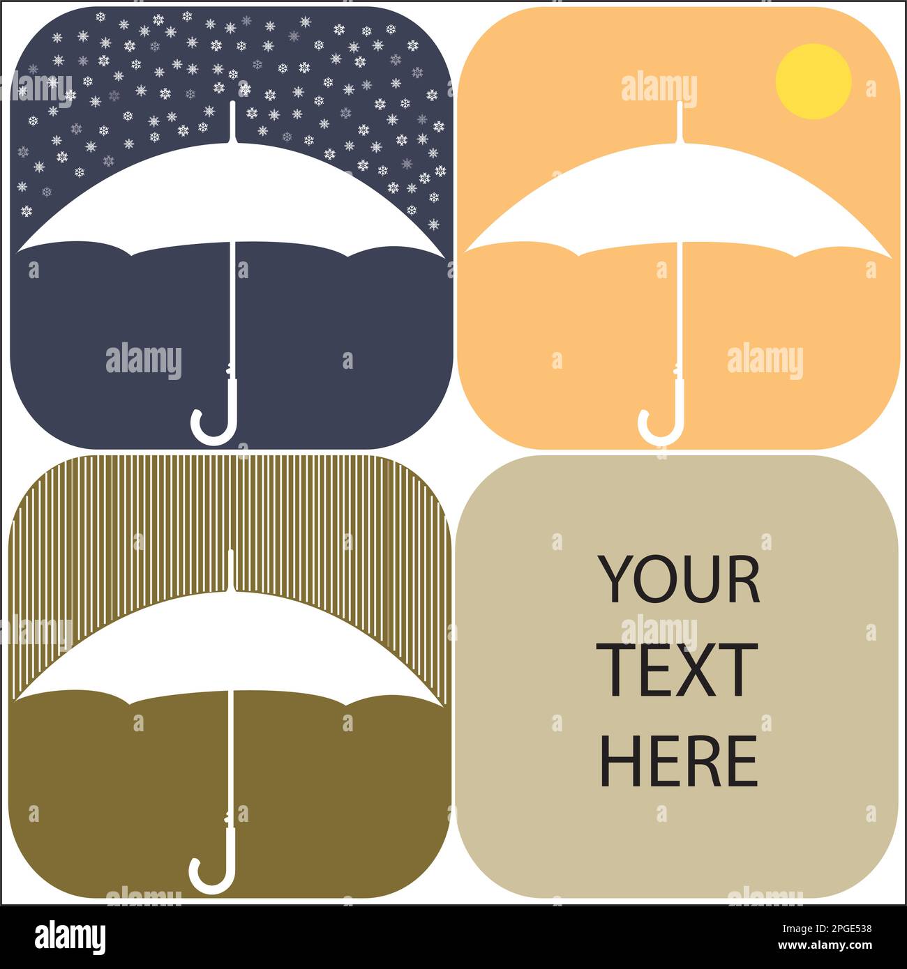 Karte mit „Regenschirme gegen die Elemente“-Konzept – Vektordesign Stock Vektor