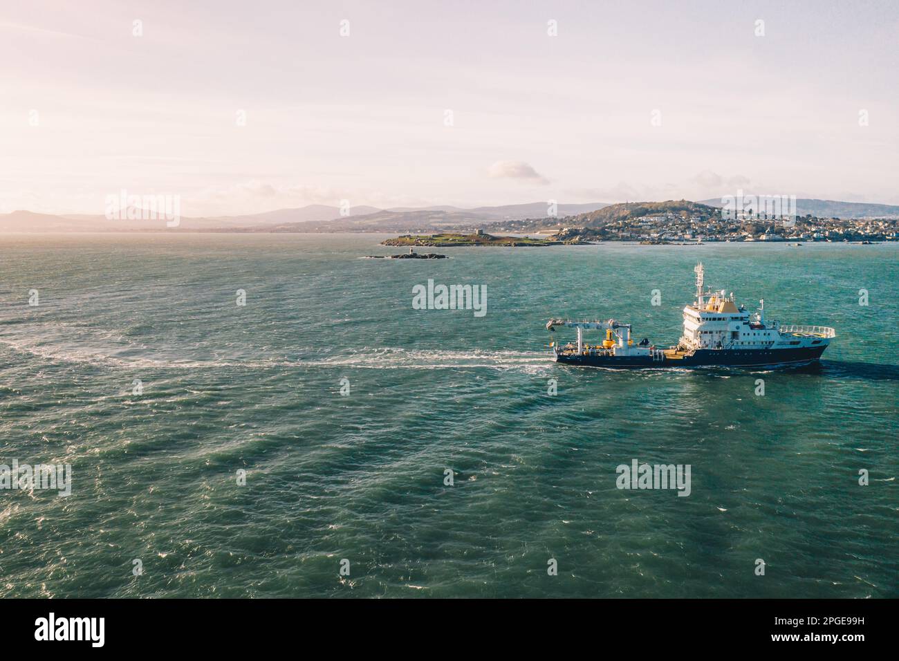 Dalkey, co Dublin/Irland: Luftaufnahme des Schiffes ILV Granuaile Buoy Lighthouse in Dublin Buy on Irish Sea um Dalkey Stockfoto