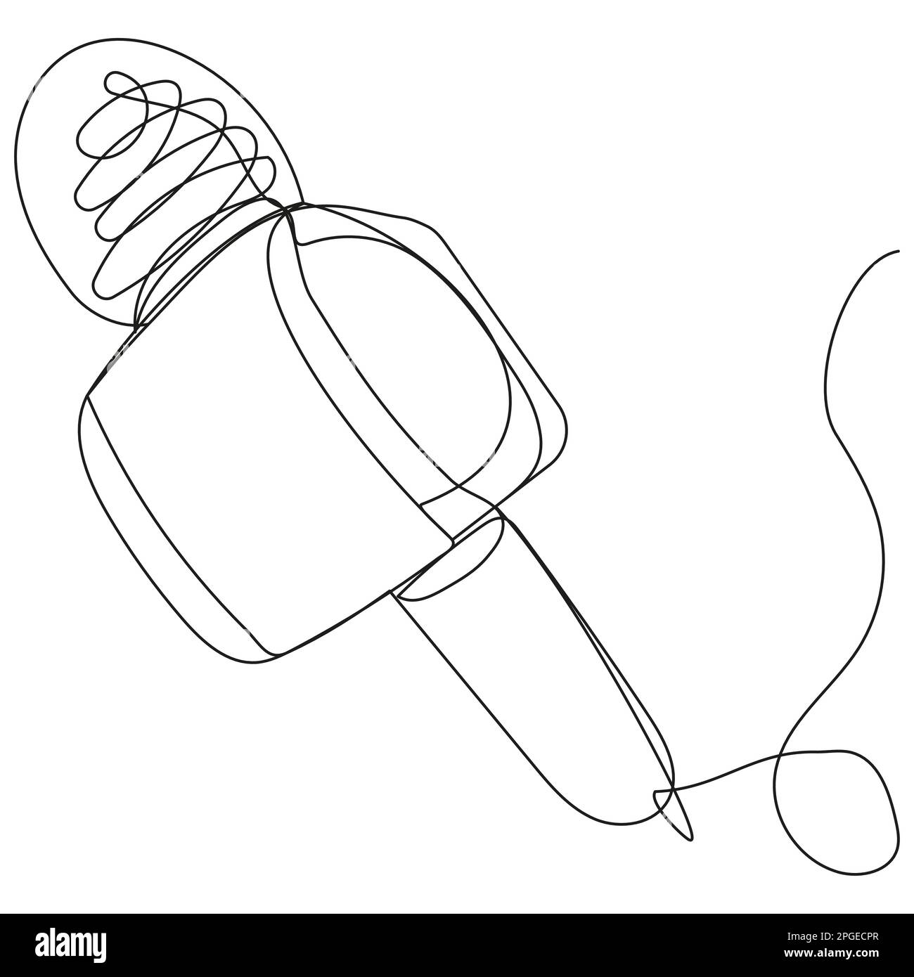 TV-Presenter-Mikrofon mit einer durchgehenden Linie auf weißem Hintergrund. Symbol für Medien und Journalismus. Mikrofonkontur im Vektorformat. Konzept Stock Vektor