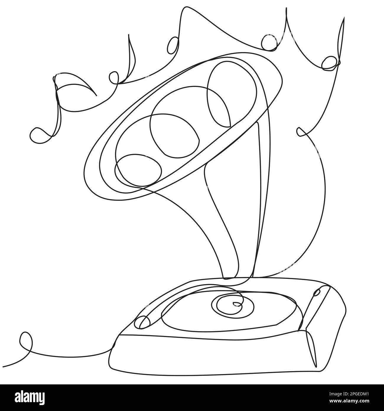 Ein-zeiliges Grammophon auf weißem Hintergrund. Stock Vektor