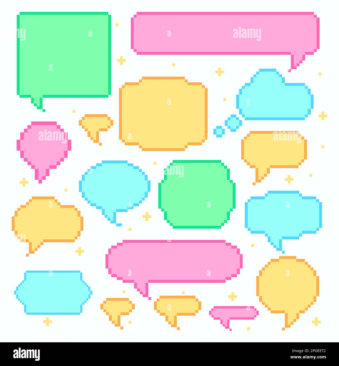 Pixel-Sprechblasen-Sammlung in unterschiedlicher Form und Form. Sprechblase, digitale Chat-Form, Comic-Illustration Stock Vektor