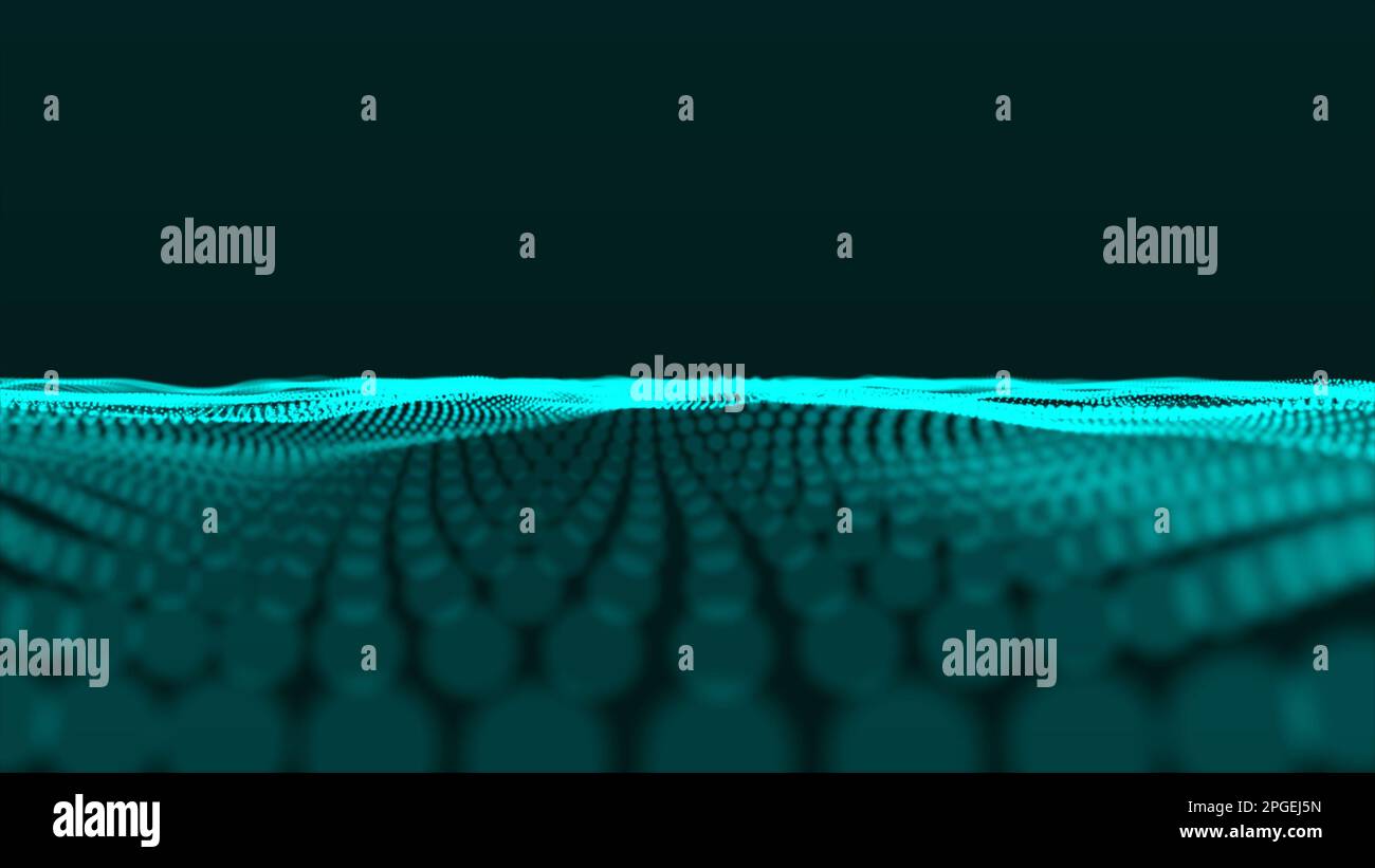 High-Tech abstrakte Wellenpunkte Partikeltechnologie Hintergrunddesign. Grüner abstrakter Hintergrund mit dynamischen Wellenelementen. Stockfoto