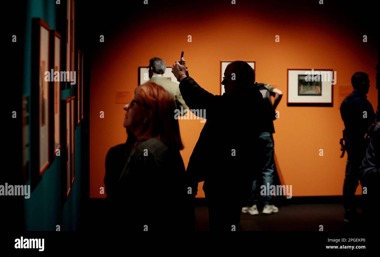 Madrid Spanien; 03.22.2023.- Indien. Gemälde der Ausstellung des San Diego Museum of Art im CentroCentro de Cibeles in Madrid. Diese Ausstellung vereint eine Auswahl von 84 Werken, die zwischen dem 16. Und 19. Jahrhundert in Südasien hergestellt wurden, aus der Sammlung Edwin Binney III, die im San Diego Museum of Art untergebracht ist. Die Ausstellung ist in zwei Abschnitte unterteilt. Der erste, kuratiert von Dr. Ladan Akbarnia, bietet einen detaillierten Einblick in die Rolle des Elefanten in der indischen Hofmalerei. Die zweite, von Dr. Sabiha al Khemir entworfen, studiert das Leben am Hof durch Bilder, die mit Macht, Jagd und Lo zu tun haben Stockfoto Madrid Spanien; 03.22.2023.- Indien. Gemälde der Ausstellung des San Diego Museum of Art im CentroCentro de Cibeles in Madrid. Diese Ausstellung vereint eine Auswahl von 84 Werken, die zwischen dem 16. Und 19. Jahrhundert in Südasien hergestellt wurden, aus der Sammlung Edwin Binney III, die im San Diego Museum of Art untergebracht ist. Die Ausstellung ist in zwei Abschnitte unterteilt. Der erste, kuratiert von Dr. Ladan Akbarnia, bietet einen detaillierten Einblick in die Rolle des Elefanten in der indischen Hofmalerei. Die zweite, von Dr. Sabiha al Khemir entworfen, studiert das Leben am Hof durch Bilder, die mit Macht, Jagd und Lo zu tun haben Stockfoto
