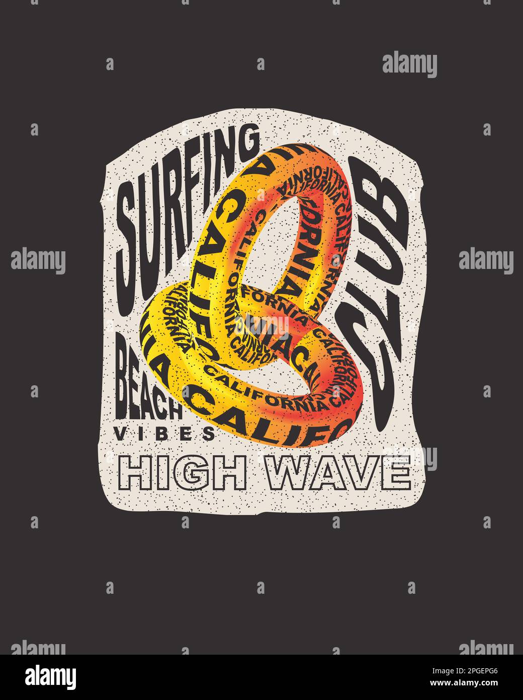 California Surfing Club 3D Typografie High Wave Beach Vibes Sommer Surf Typografie Poster Schriftzug Grafik Vektor T-Shirt Design Stock Vektor