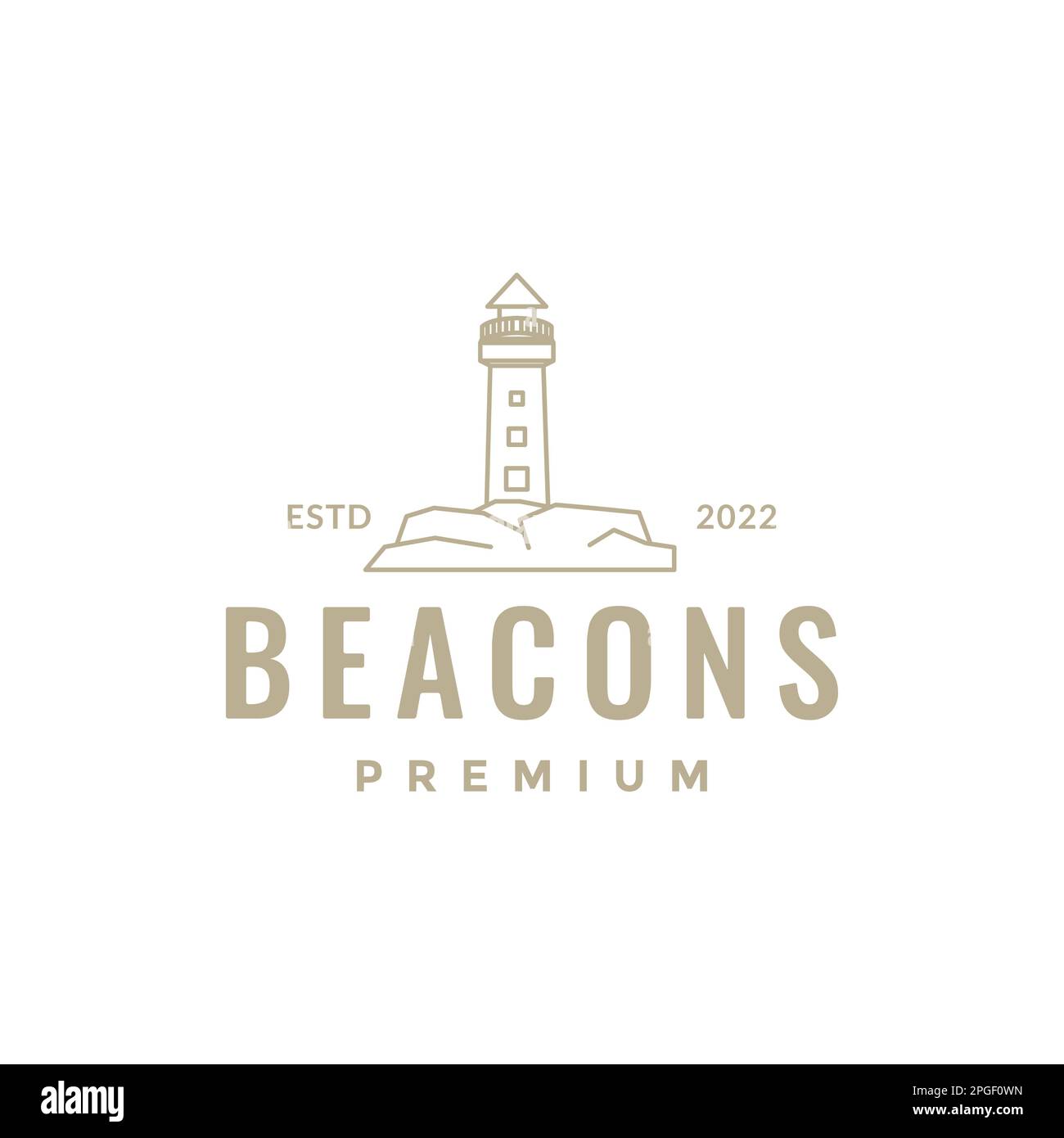 Leuchtturmbaken Sea Ocean Light Meereslinie Hipster Logo Design Vector Stock Vektor