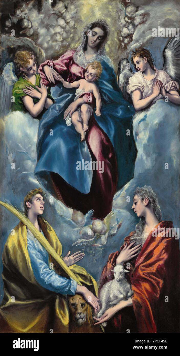 Madonna und Kind mit Saint Martina und Saint Agnes zwischen 1597 und 1599 Uhr von El Greco Stockfoto