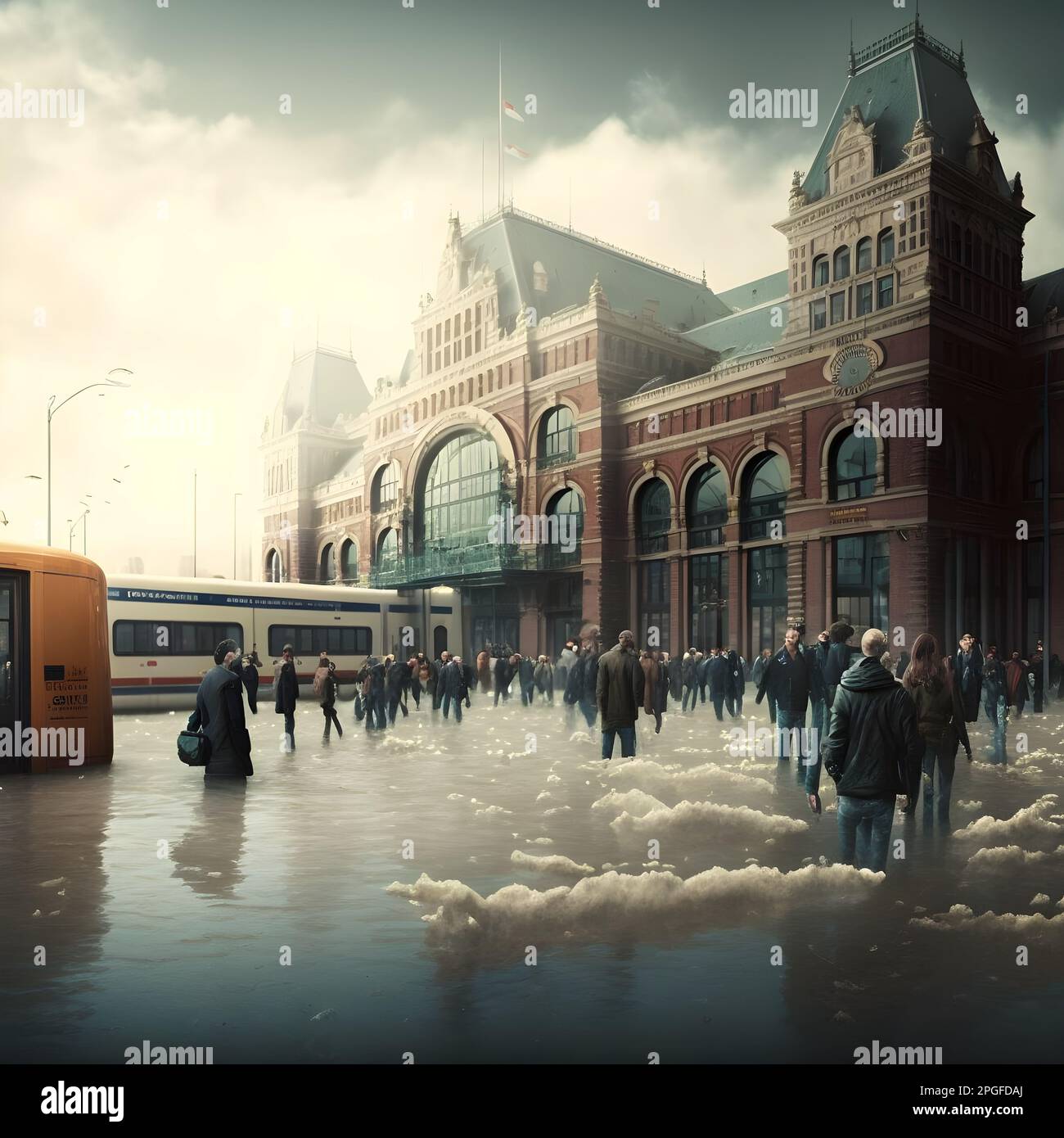 Menschen im Hochwasser in der Stadt amsterdam Generative AI Stockfoto