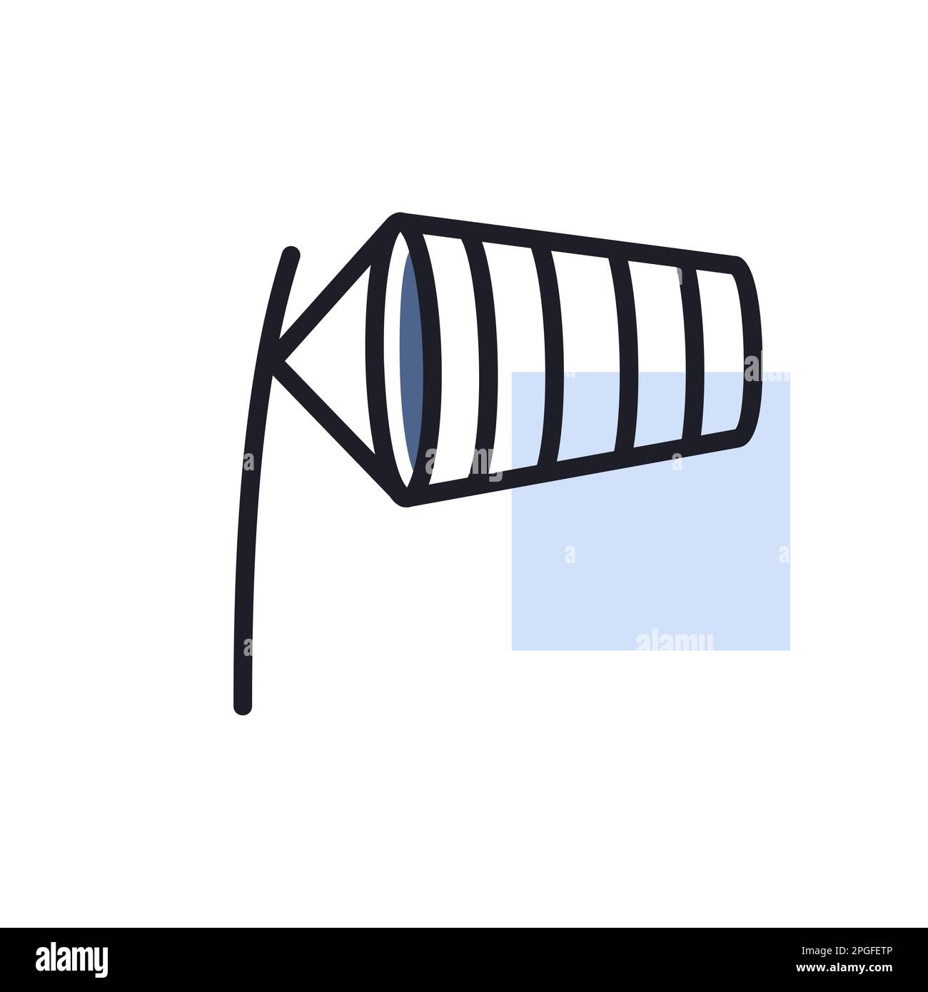 Windsocken durch Wind aufgeblasen auf dem Flughafen Landebahn Vektor-Symbol. Meteorologie Zeichen. Graph Symbol für Reisen, Tourismus und Wetter-Website und Apps, UI Stock Vektor