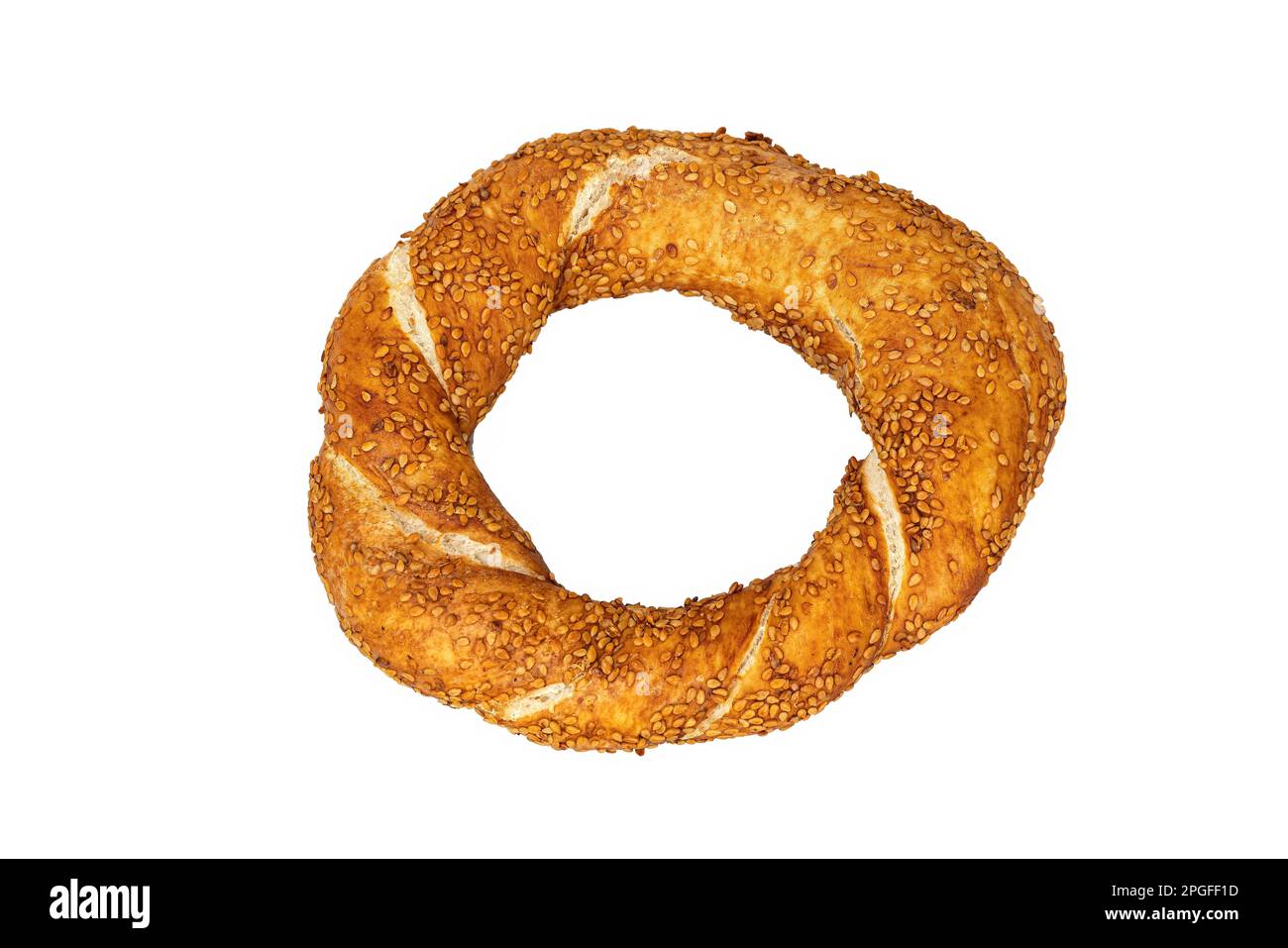 Traditionelles türkisches Bagel Simit isoliert auf weißem Hintergrund. Türkischer Sesambagel. Stockfoto