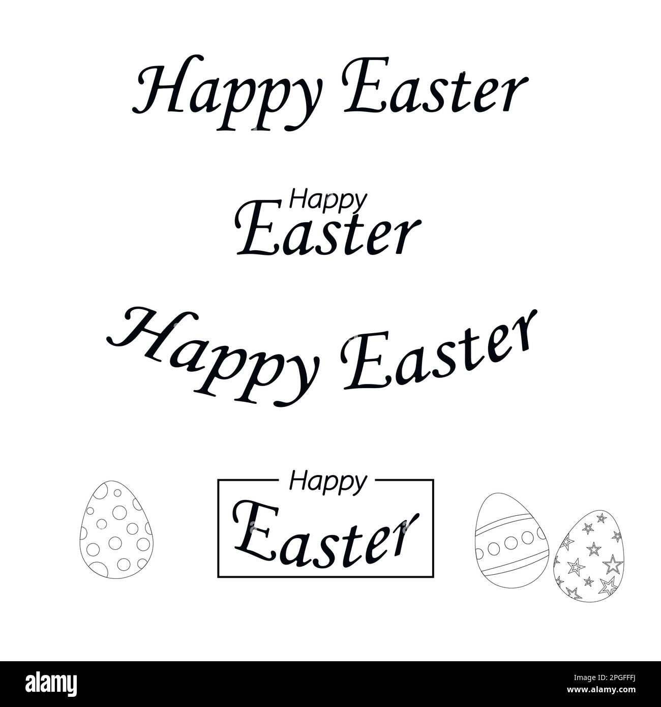 Satz von Vektorschrift Happy Easter im Stil der modernen Kalligraphie. Textvorlagen für Grußkarten isoliert auf weißem Hintergrund. Stock Vektor